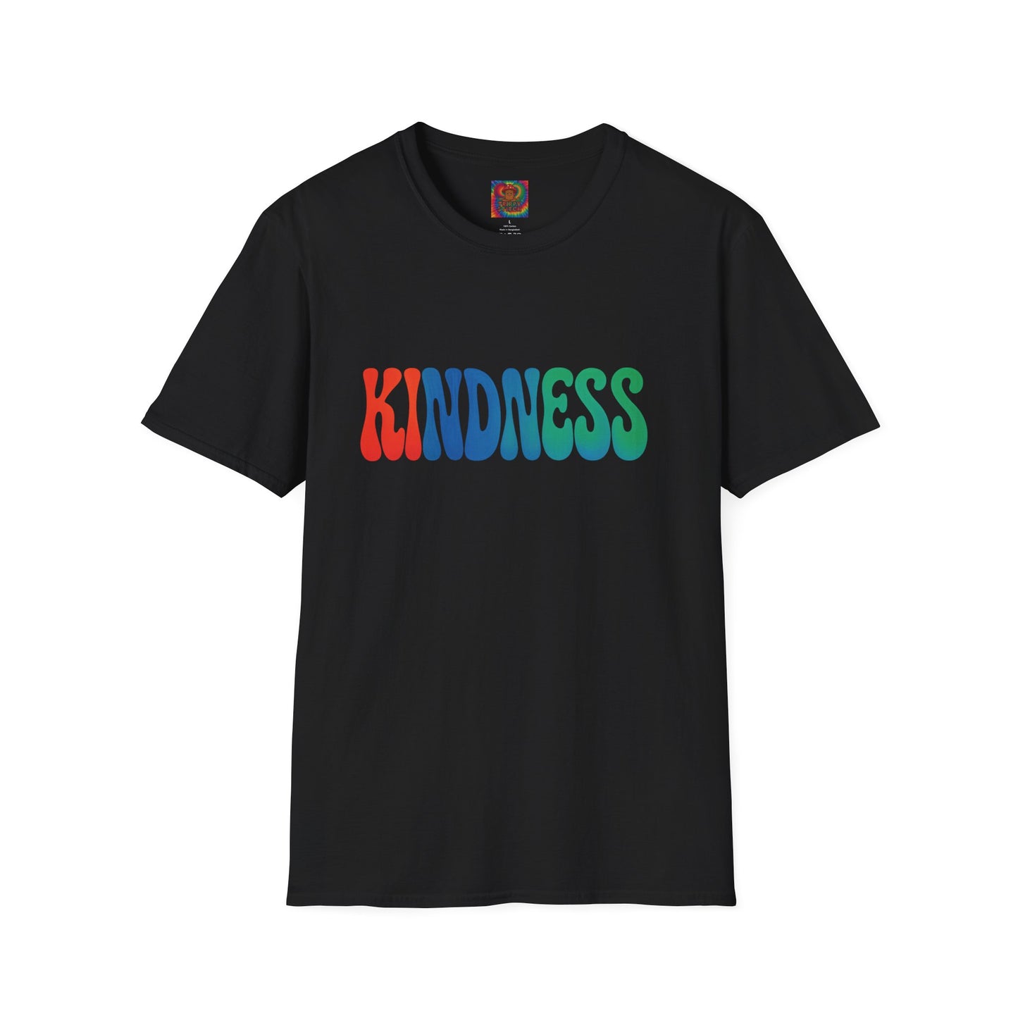 Kindness 💚❤️💙Softstyle T-Shirt, Colorful Graphic Tee, Positive Vibes Shirt, Cute Gift for Friends, Uplifting Fashion Statement