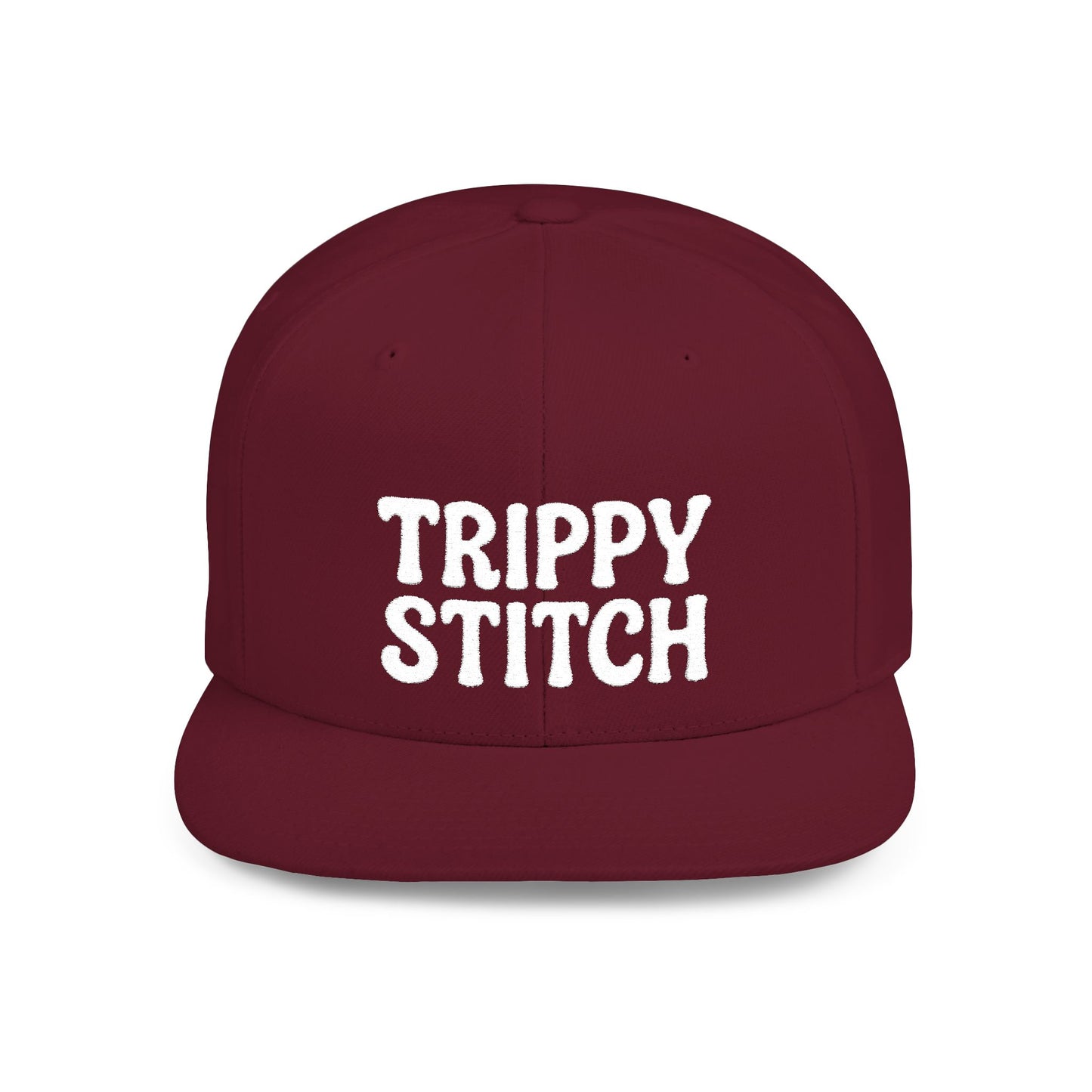 Trippy Stitch ALL WHITE FONT Flat Bill Snapback