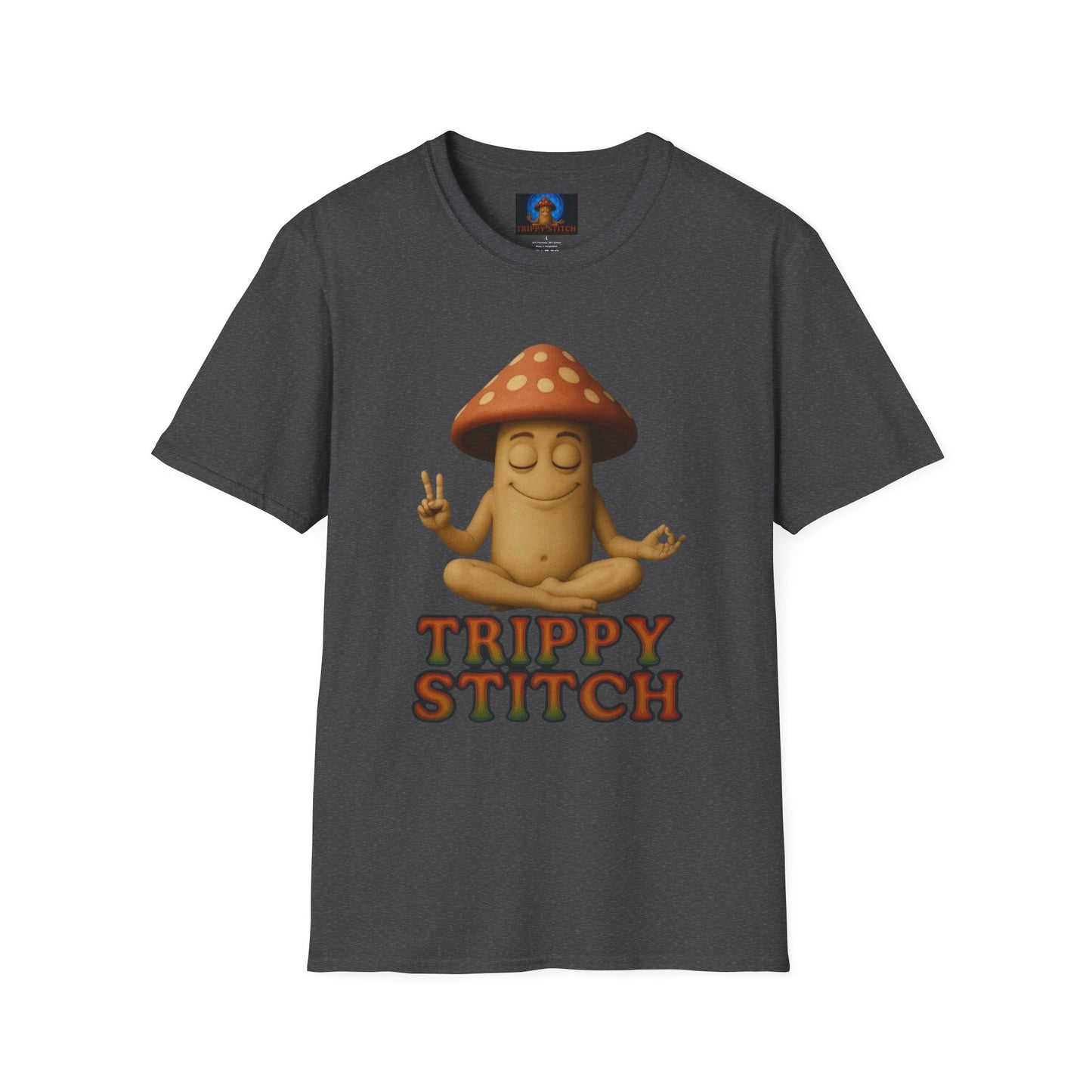 Mani the Mushroom T-Shirt - Unisex Softstyle Tee, Casual Humor Gift, Mindfulness Apparel, Trendy Streetwear, Unique Relaxed Wear