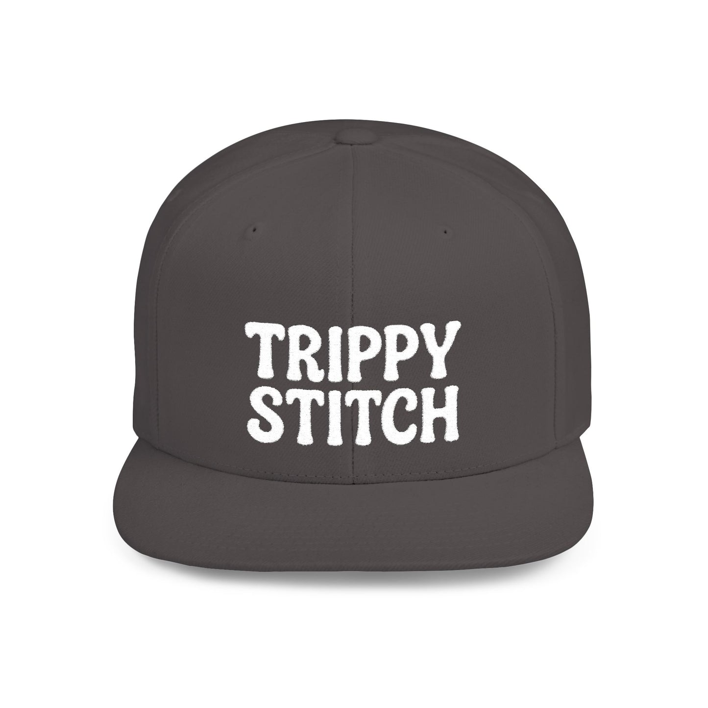 Trippy Stitch ALL WHITE FONT Flat Bill Snapback