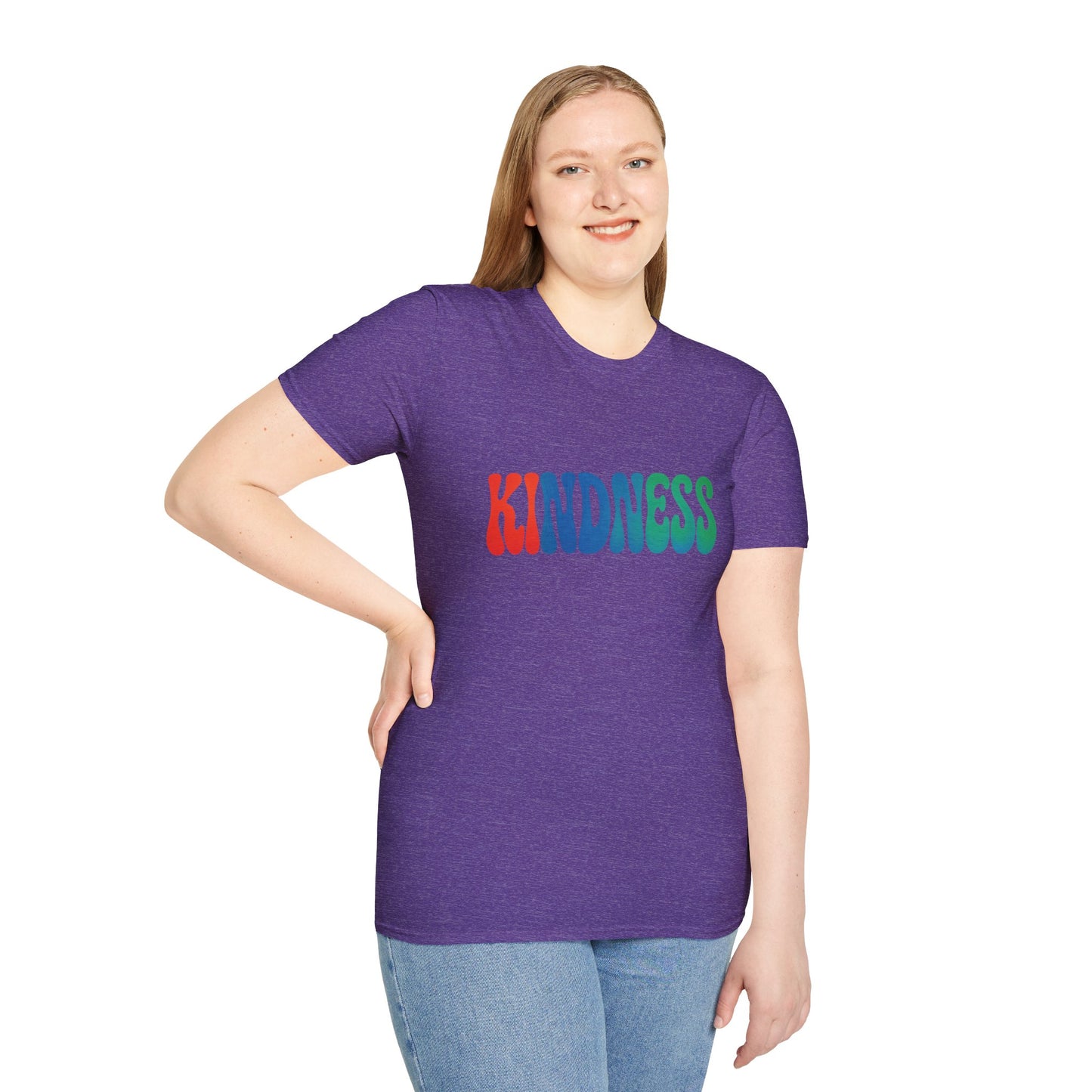 Kindness 💚❤️💙Softstyle T-Shirt, Colorful Graphic Tee, Positive Vibes Shirt, Cute Gift for Friends, Uplifting Fashion Statement