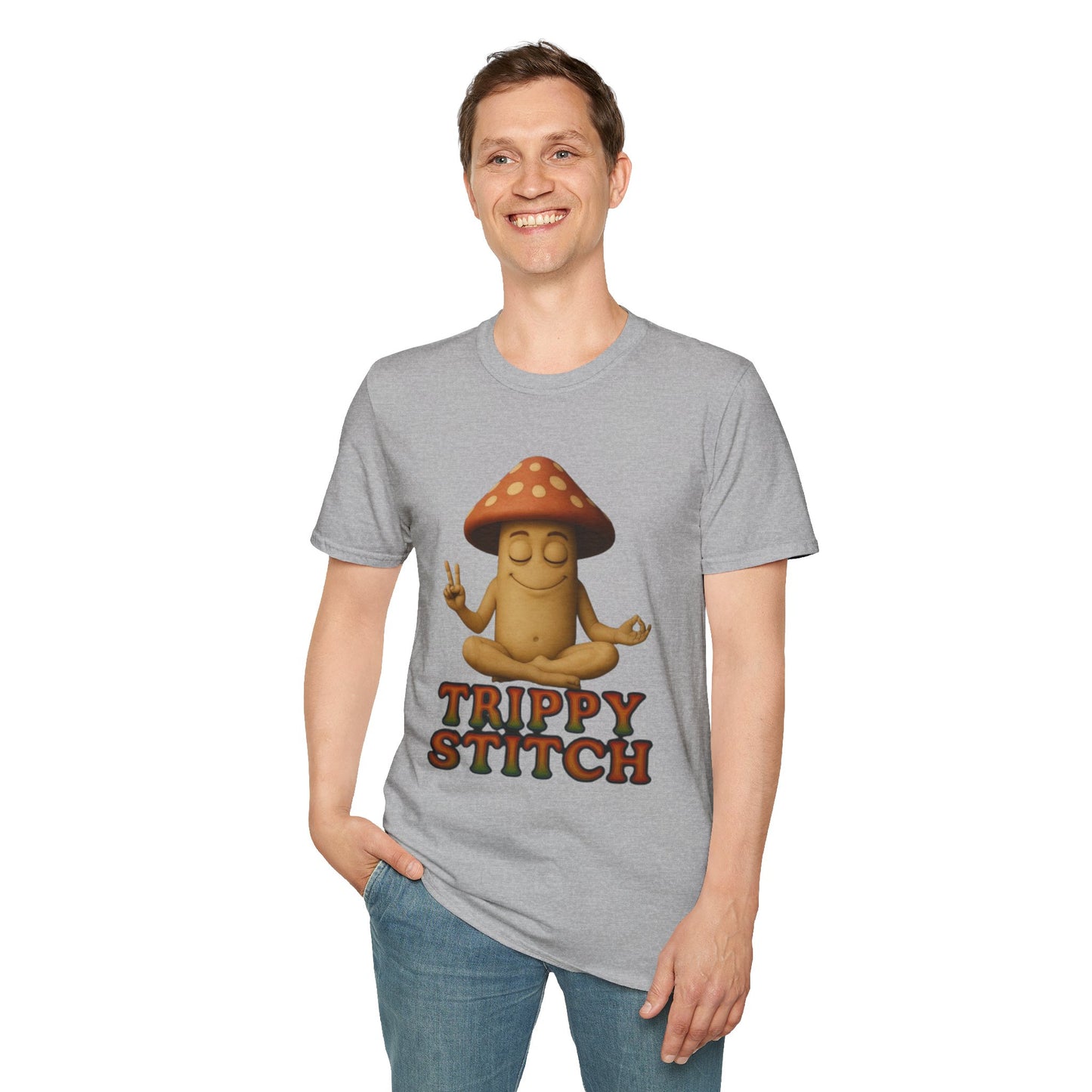 Mani the Mushroom T-Shirt - Unisex Softstyle Tee, Casual Humor Gift, Mindfulness Apparel, Trendy Streetwear, Unique Relaxed Wear