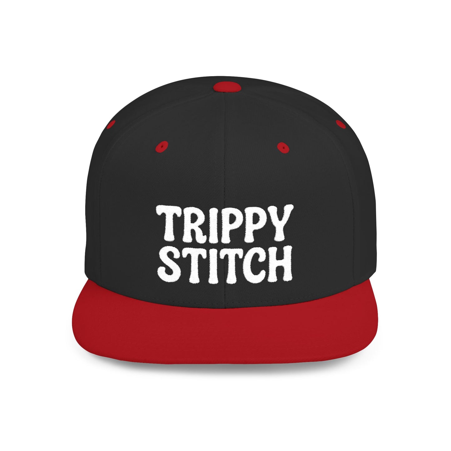 Trippy Stitch ALL WHITE FONT Flat Bill Snapback