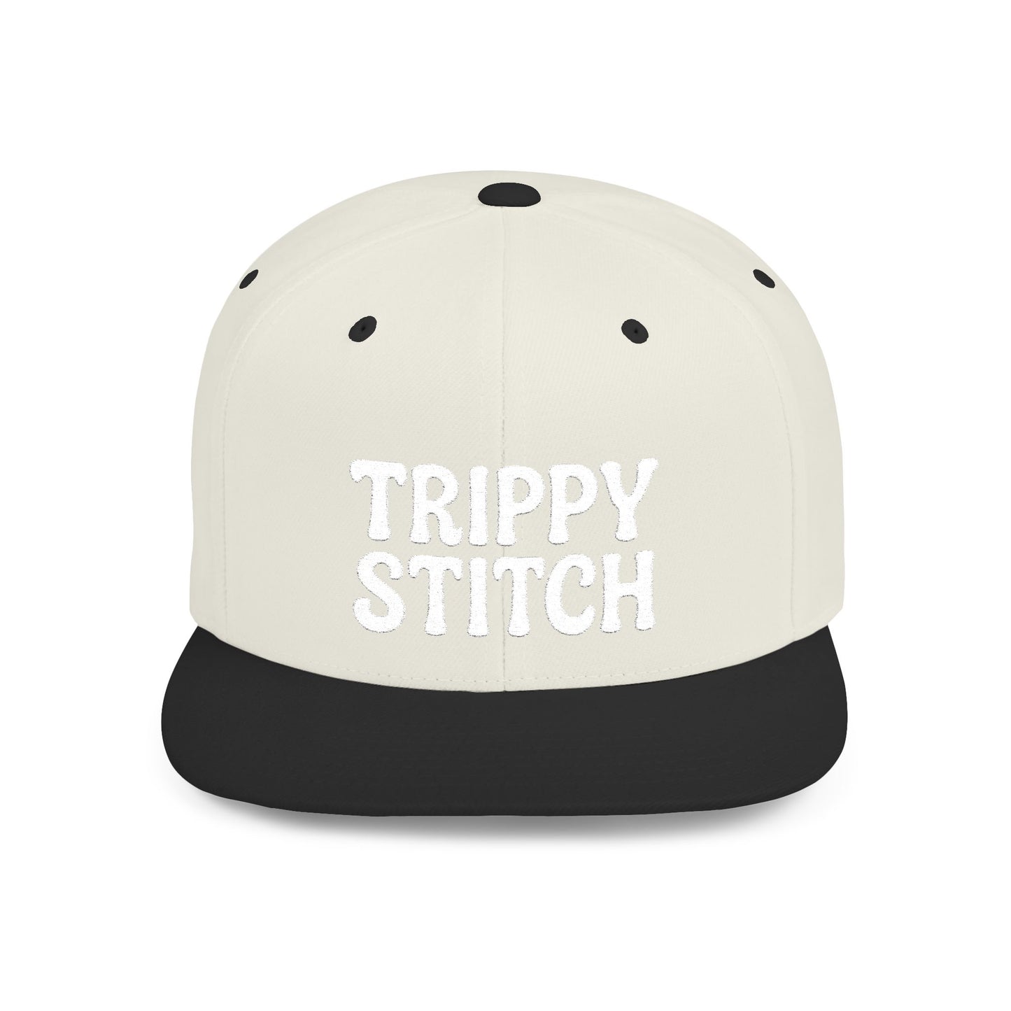 Trippy Stitch ALL WHITE FONT Flat Bill Snapback