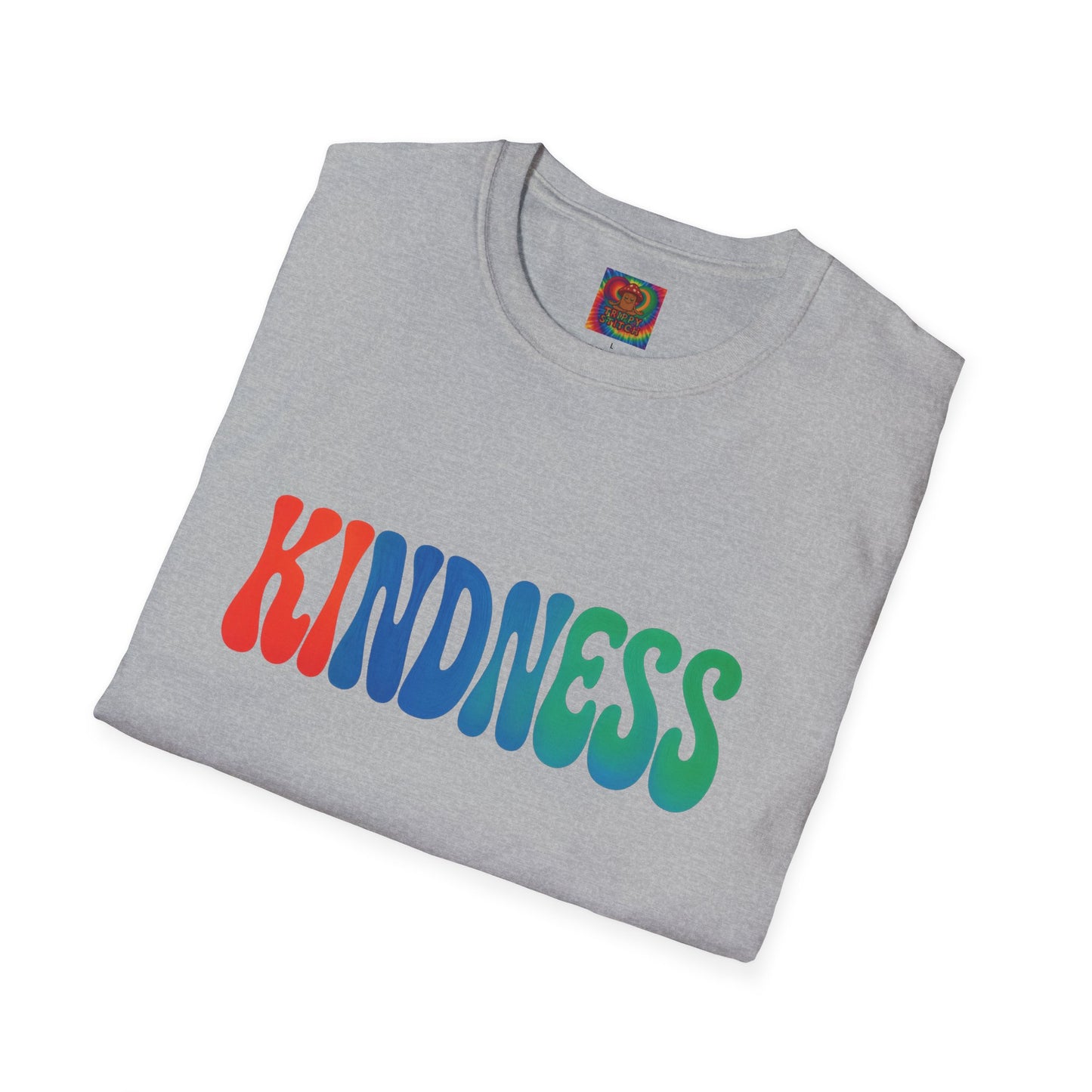 Kindness 💚❤️💙Softstyle T-Shirt, Colorful Graphic Tee, Positive Vibes Shirt, Cute Gift for Friends, Uplifting Fashion Statement