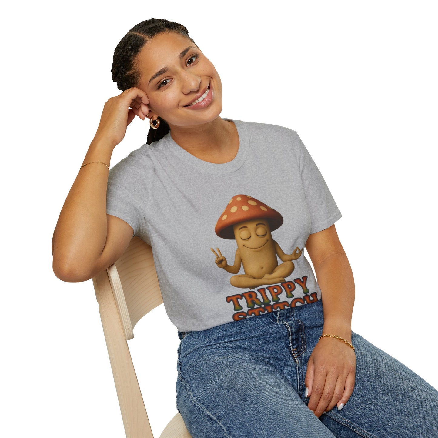 Mani the Mushroom T-Shirt - Unisex Softstyle Tee, Casual Humor Gift, Mindfulness Apparel, Trendy Streetwear, Unique Relaxed Wear
