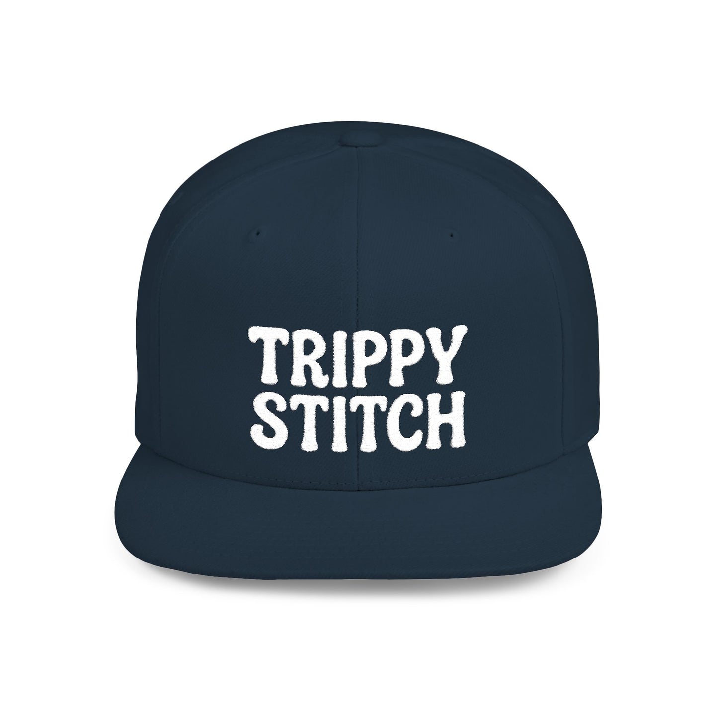 Trippy Stitch ALL WHITE FONT Flat Bill Snapback