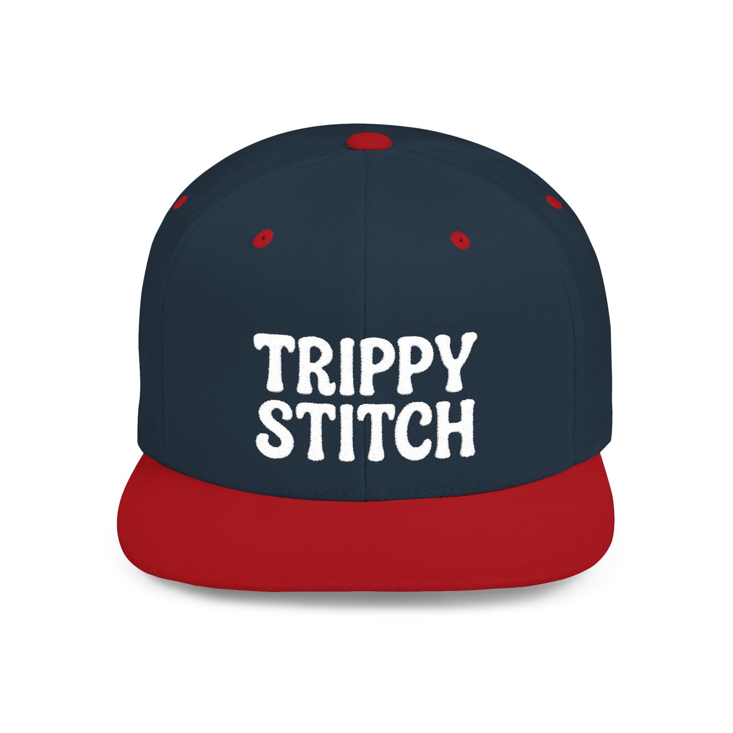 Trippy Stitch ALL WHITE FONT Flat Bill Snapback