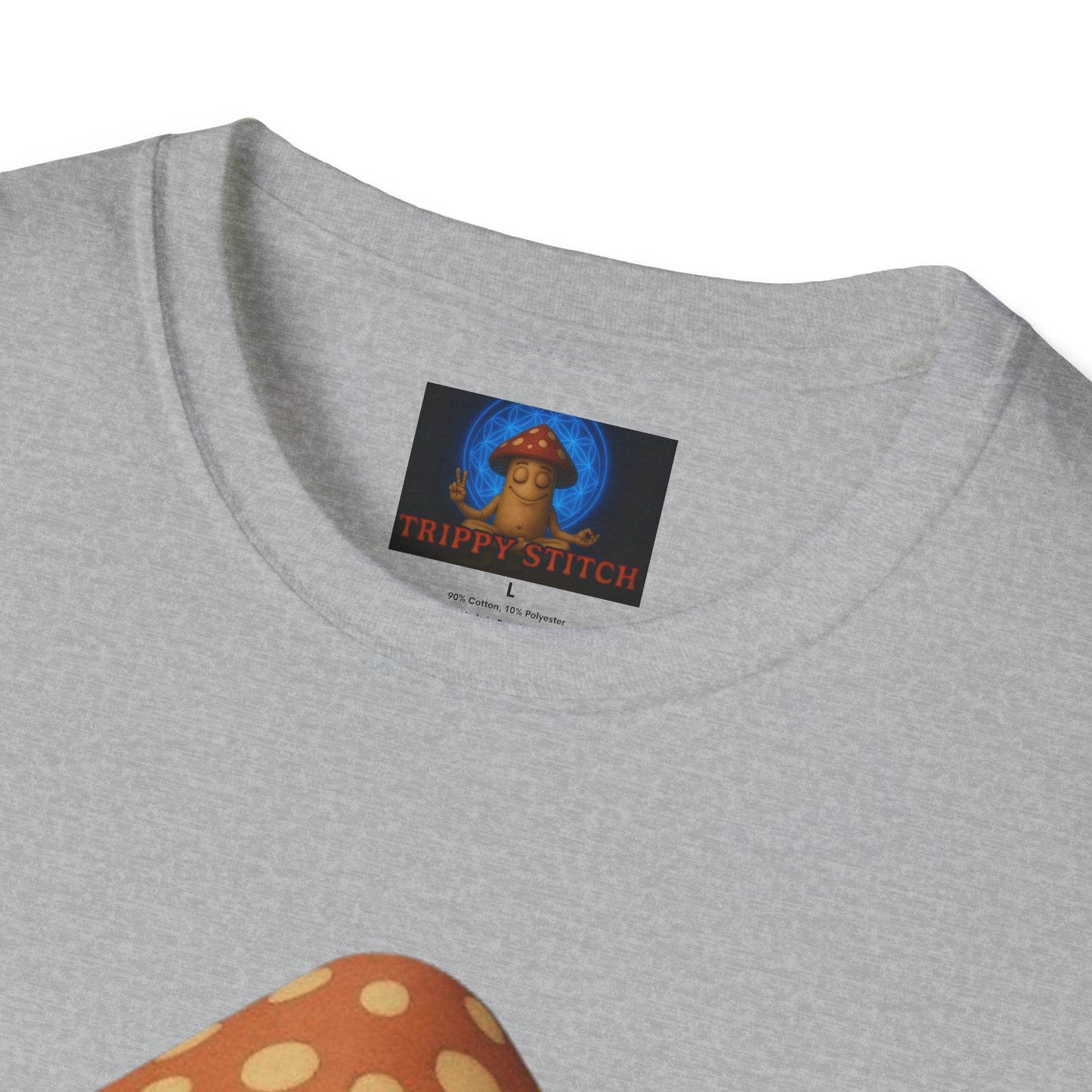 Mani the Mushroom T-Shirt - Unisex Softstyle Tee, Casual Humor Gift, Mindfulness Apparel, Trendy Streetwear, Unique Relaxed Wear