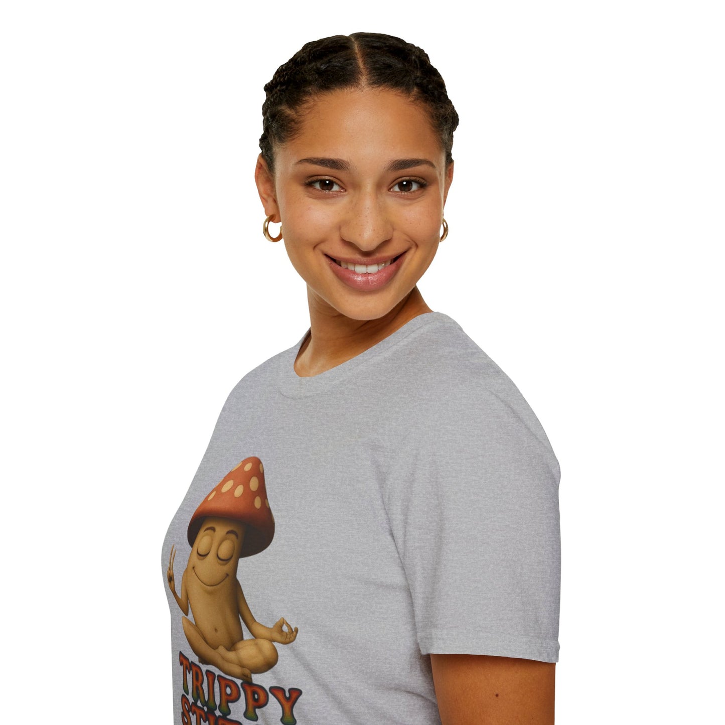 Mani the Mushroom T-Shirt - Unisex Softstyle Tee, Casual Humor Gift, Mindfulness Apparel, Trendy Streetwear, Unique Relaxed Wear