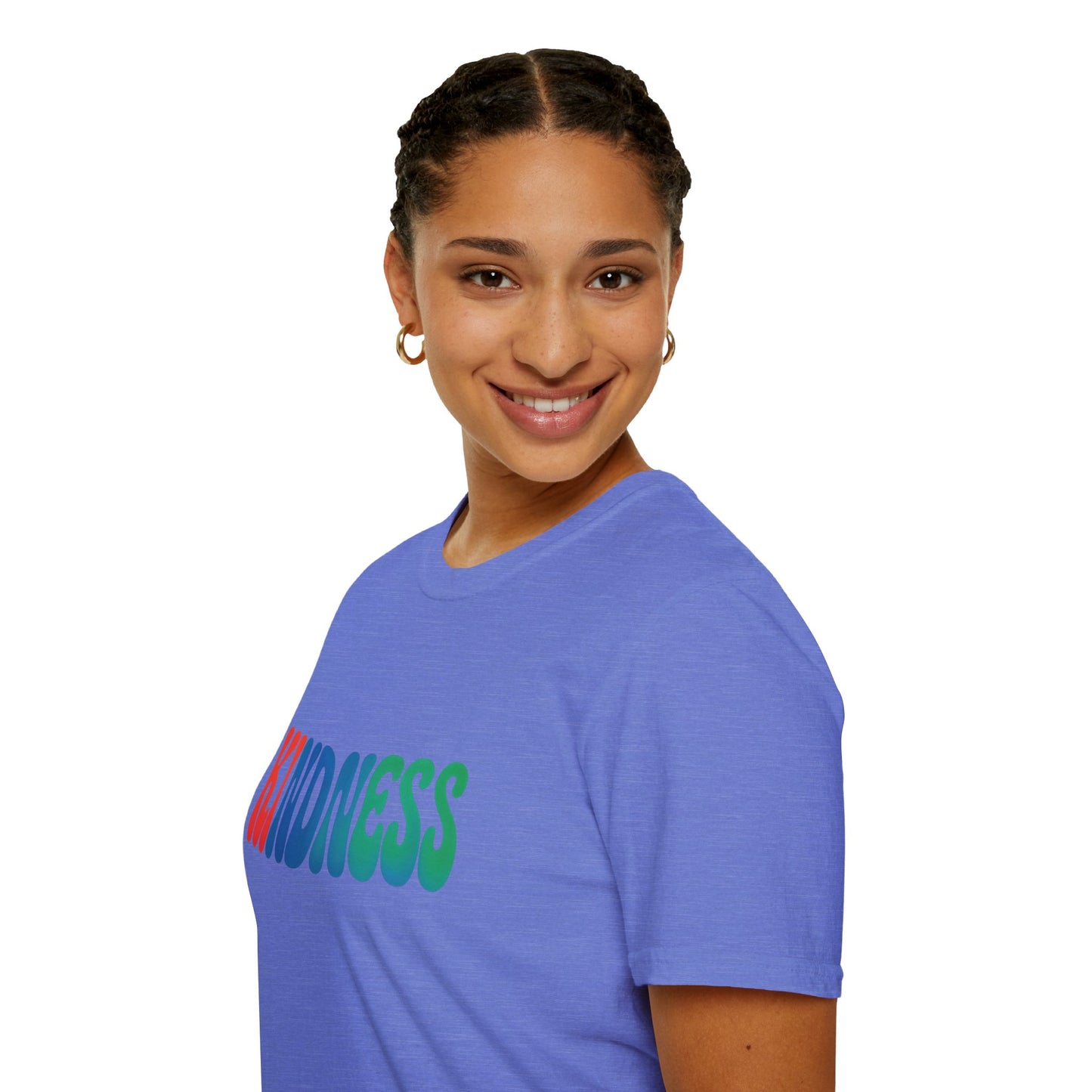 Kindness 💚❤️💙Softstyle T-Shirt, Colorful Graphic Tee, Positive Vibes Shirt, Cute Gift for Friends, Uplifting Fashion Statement