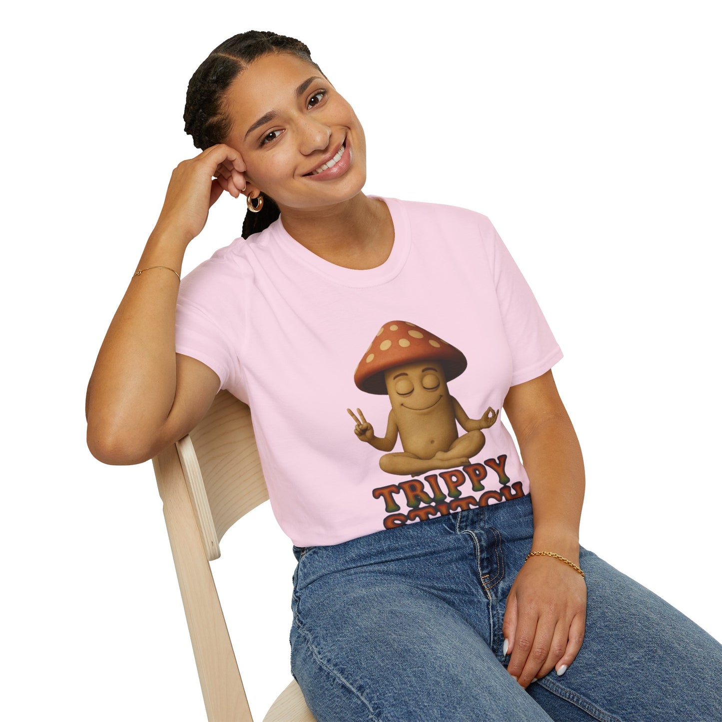 Mani the Mushroom T-Shirt - Unisex Softstyle Tee, Casual Humor Gift, Mindfulness Apparel, Trendy Streetwear, Unique Relaxed Wear