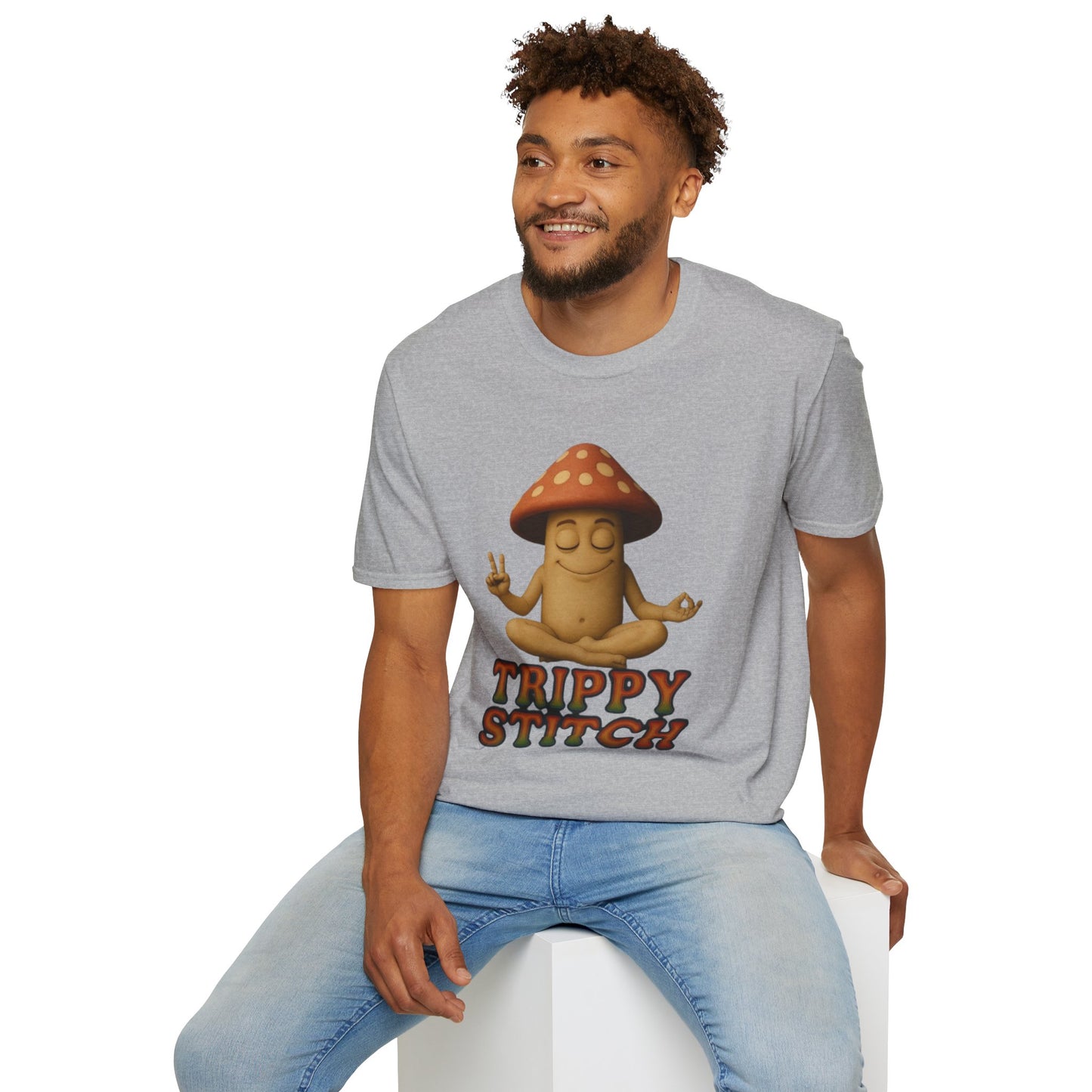 Mani the Mushroom T-Shirt - Unisex Softstyle Tee, Casual Humor Gift, Mindfulness Apparel, Trendy Streetwear, Unique Relaxed Wear