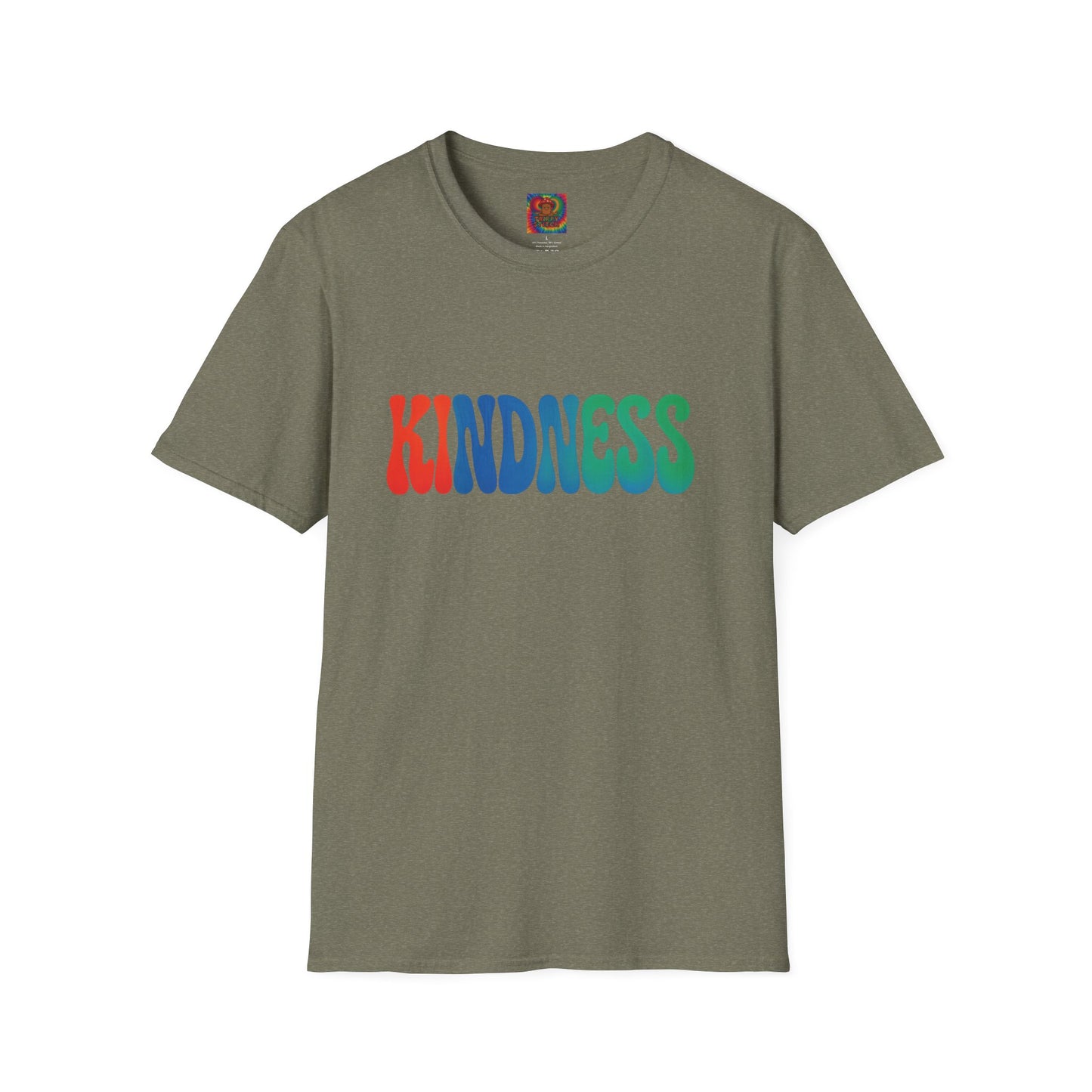 Kindness 💚❤️💙Softstyle T-Shirt, Colorful Graphic Tee, Positive Vibes Shirt, Cute Gift for Friends, Uplifting Fashion Statement