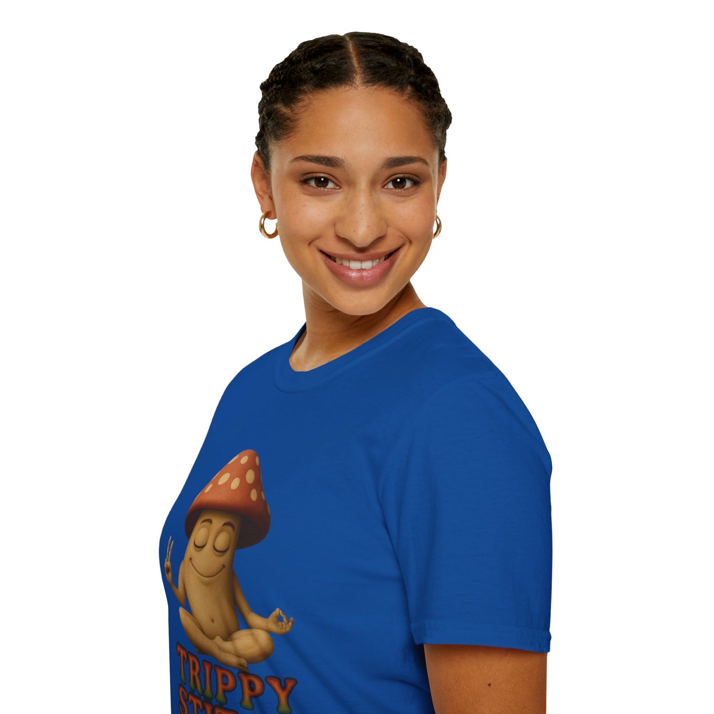 Mani the Mushroom T-Shirt - Unisex Softstyle Tee, Casual Humor Gift, Mindfulness Apparel, Trendy Streetwear, Unique Relaxed Wear