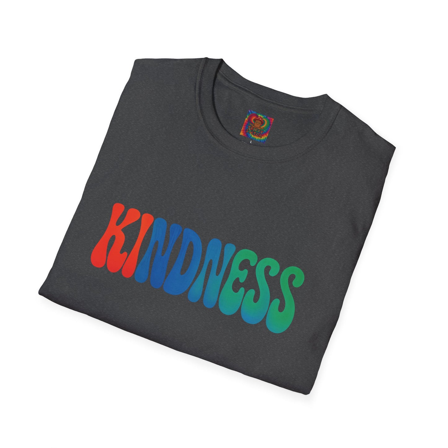 Kindness 💚❤️💙Softstyle T-Shirt, Colorful Graphic Tee, Positive Vibes Shirt, Cute Gift for Friends, Uplifting Fashion Statement