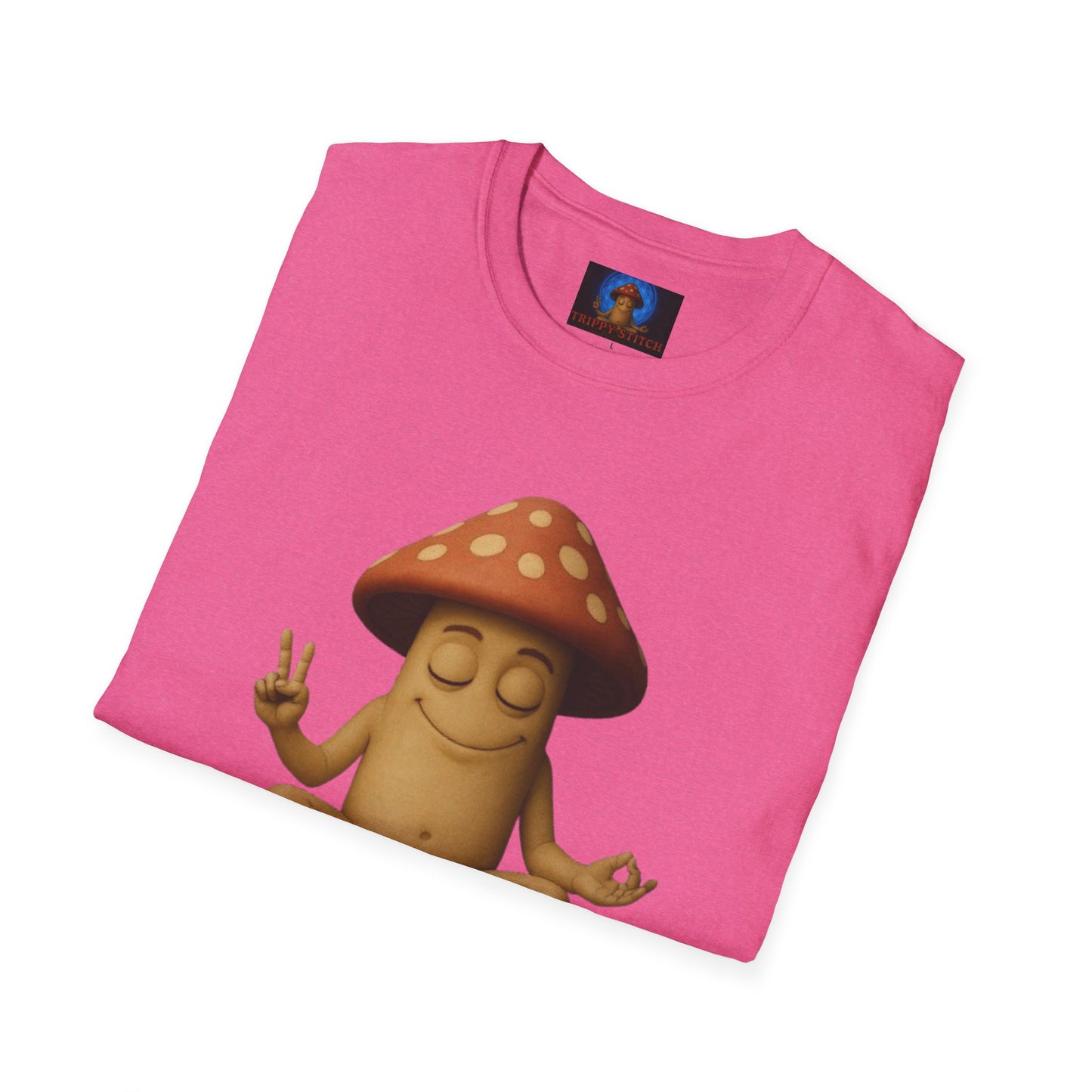 Mani the Mushroom T-Shirt - Unisex Softstyle Tee, Casual Humor Gift, Mindfulness Apparel, Trendy Streetwear, Unique Relaxed Wear
