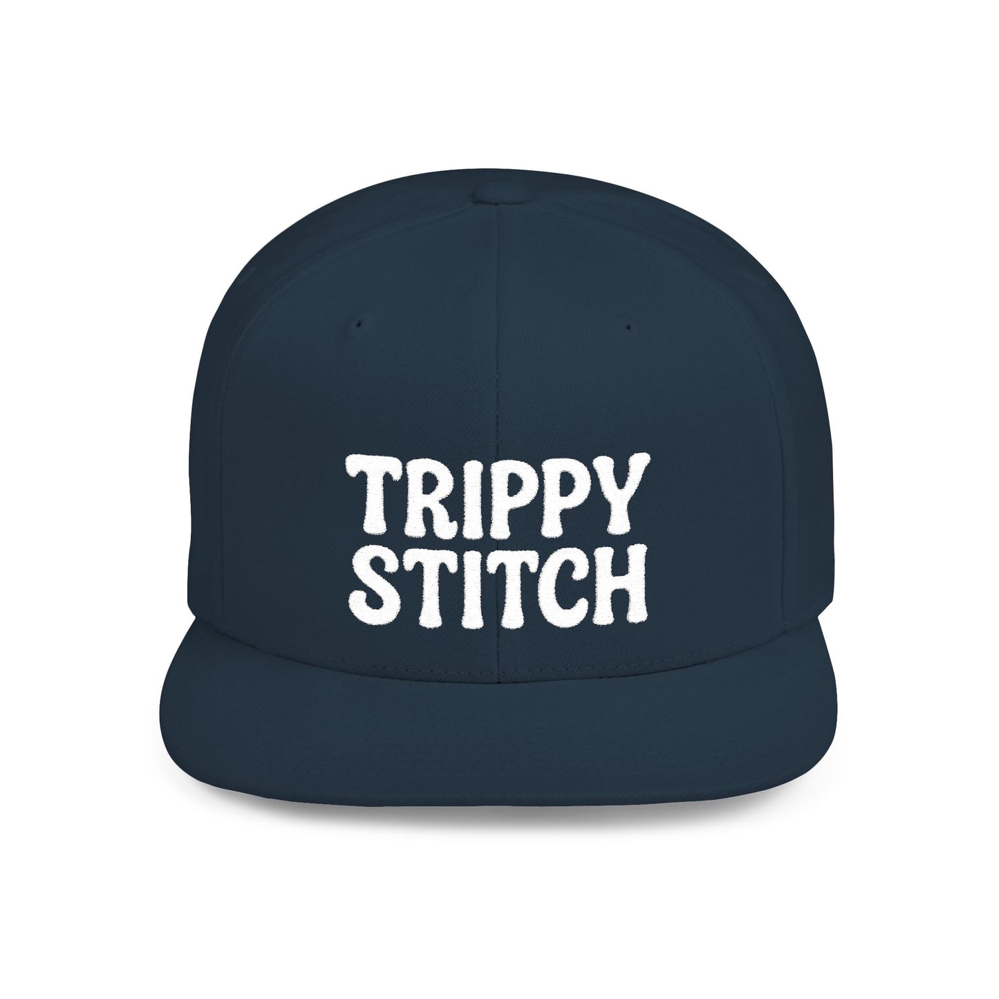 Trippy Stitch ALL WHITE FONT Flat Bill Snapback