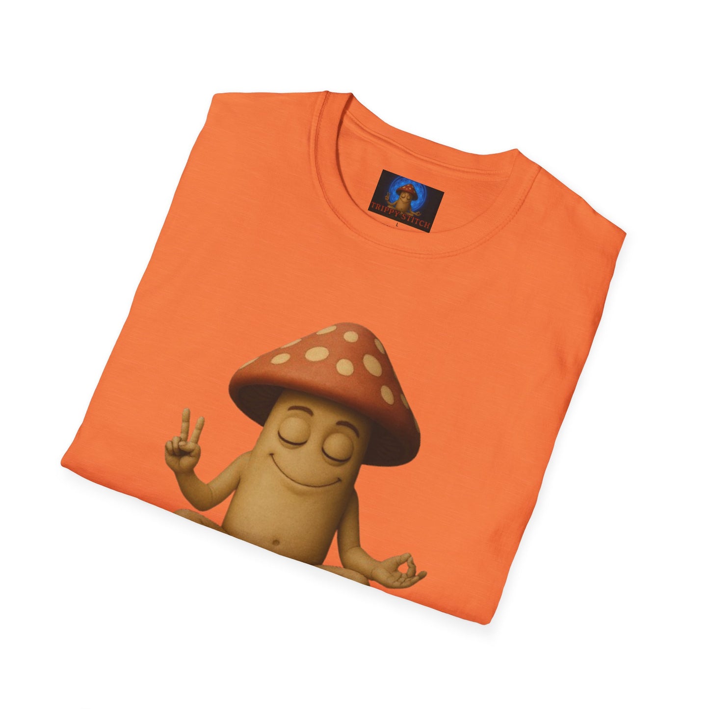 Mani the Mushroom T-Shirt - Unisex Softstyle Tee, Casual Humor Gift, Mindfulness Apparel, Trendy Streetwear, Unique Relaxed Wear