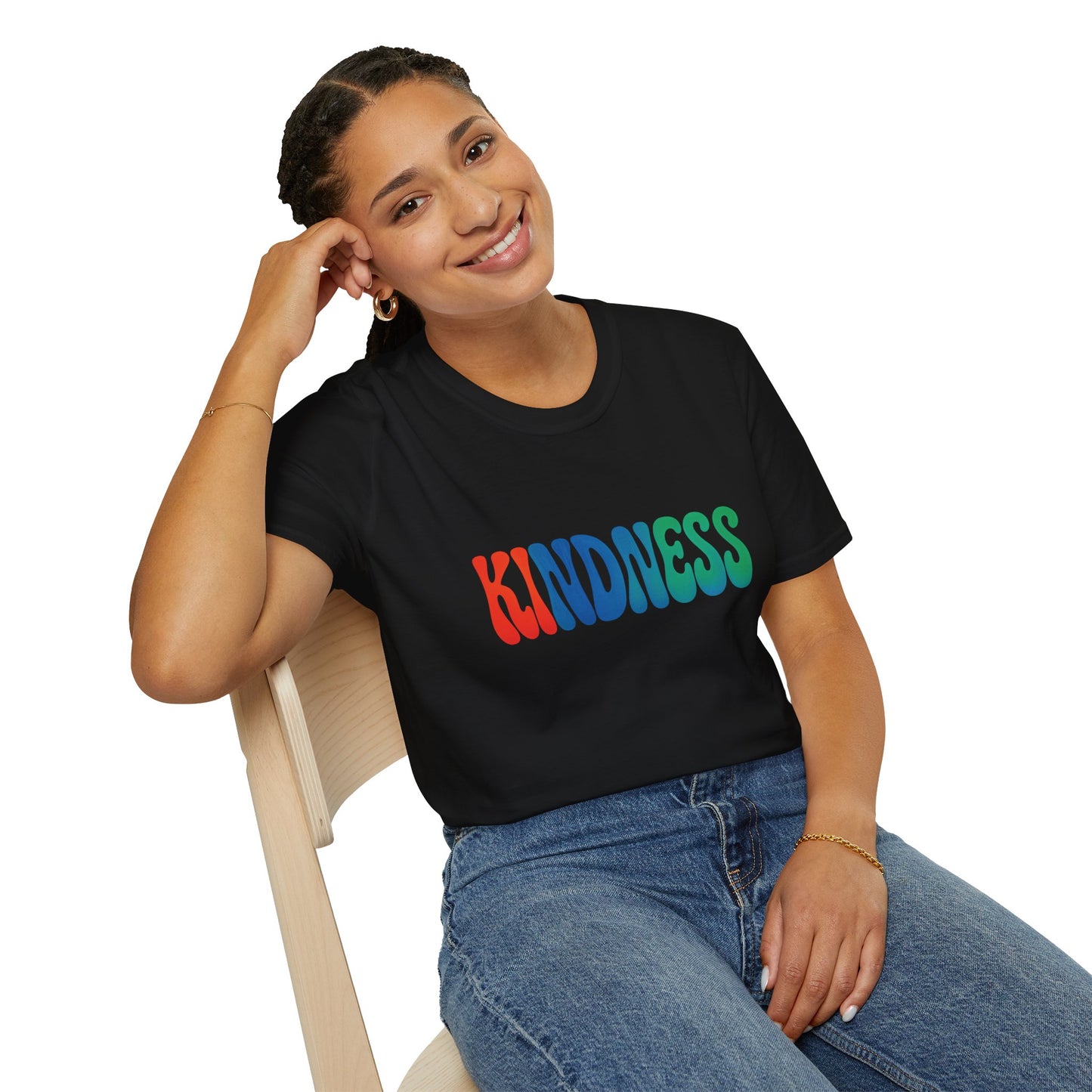 Kindness 💚❤️💙Softstyle T-Shirt, Colorful Graphic Tee, Positive Vibes Shirt, Cute Gift for Friends, Uplifting Fashion Statement
