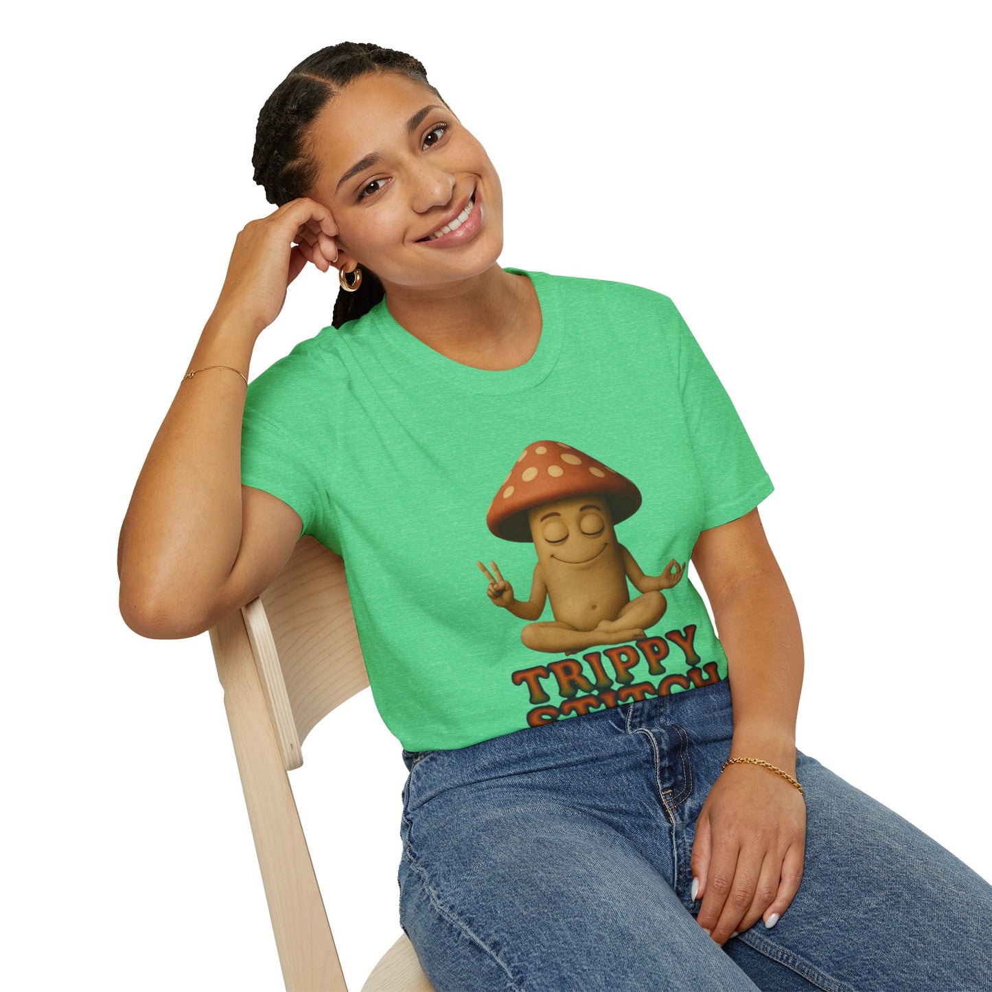 Mani the Mushroom T-Shirt - Unisex Softstyle Tee, Casual Humor Gift, Mindfulness Apparel, Trendy Streetwear, Unique Relaxed Wear
