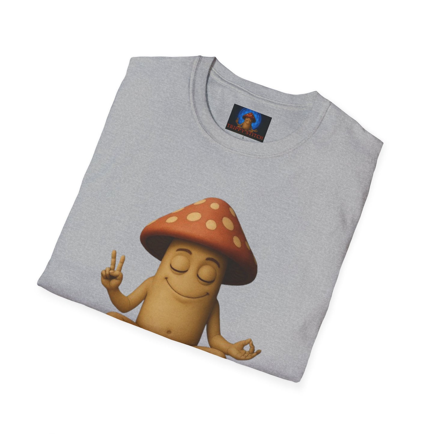 Mani the Mushroom T-Shirt - Unisex Softstyle Tee, Casual Humor Gift, Mindfulness Apparel, Trendy Streetwear, Unique Relaxed Wear