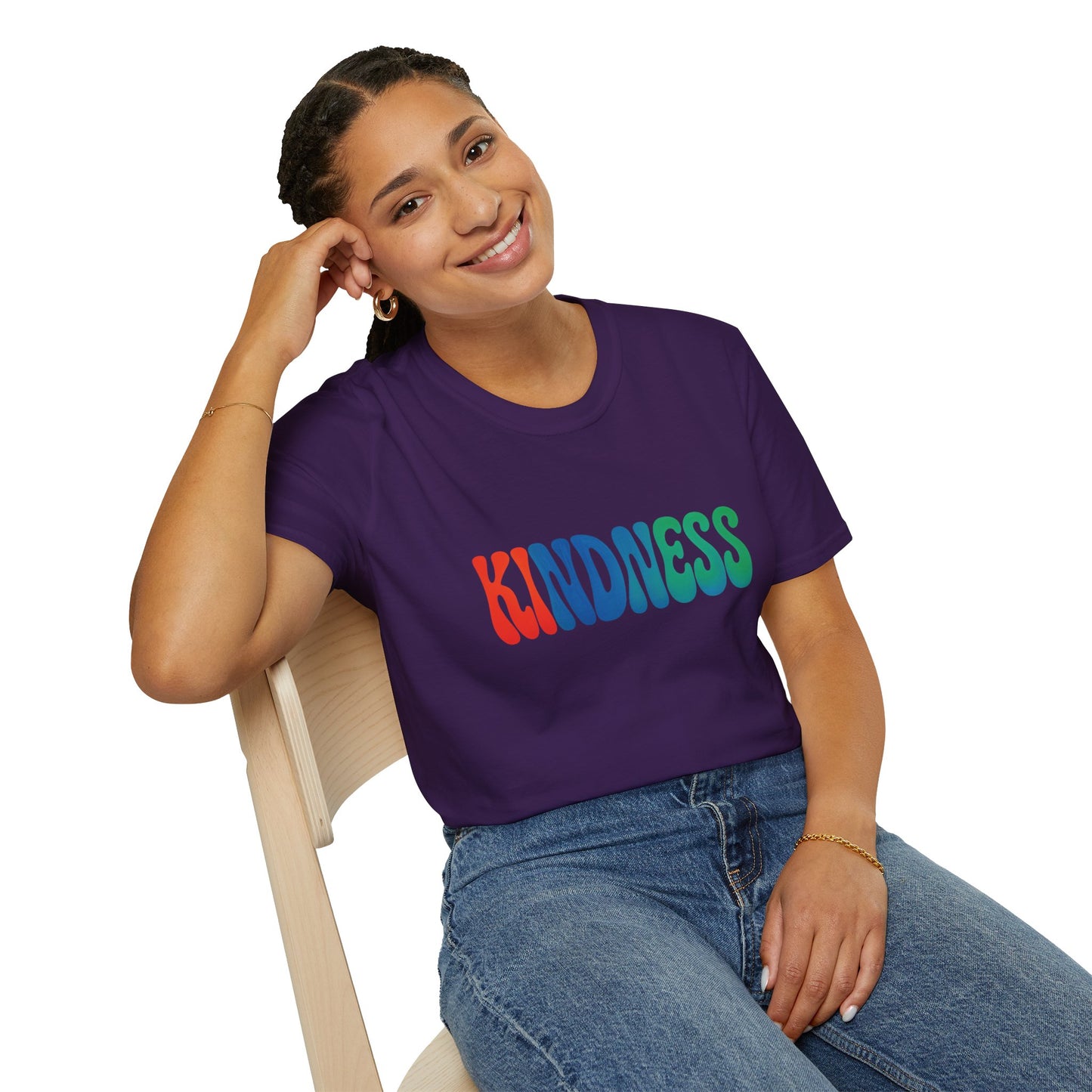 Kindness 💚❤️💙Softstyle T-Shirt, Colorful Graphic Tee, Positive Vibes Shirt, Cute Gift for Friends, Uplifting Fashion Statement