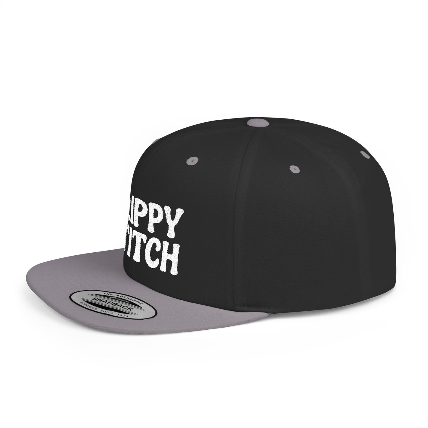 Trippy Stitch ALL WHITE FONT Flat Bill Snapback
