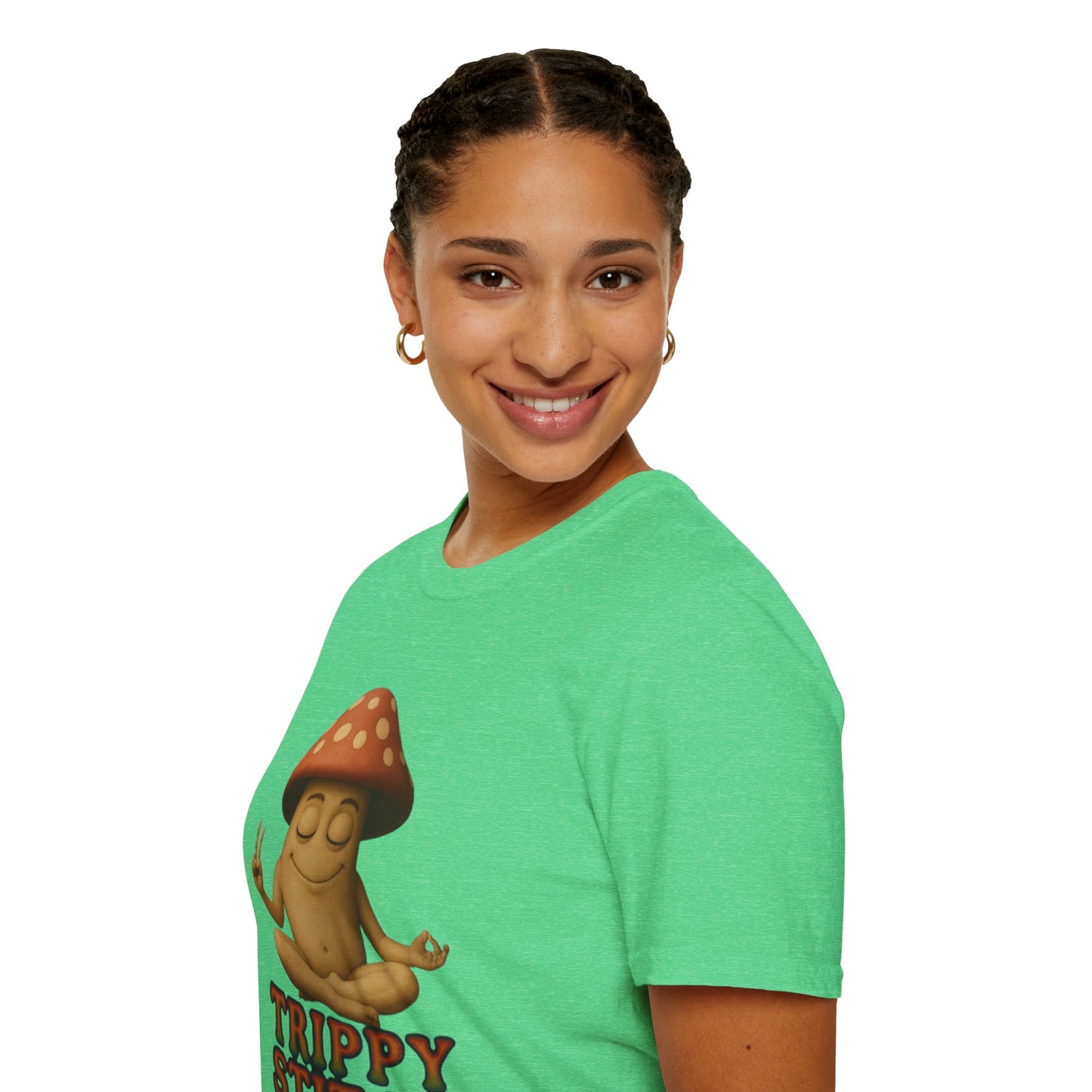 Mani the Mushroom T-Shirt - Unisex Softstyle Tee, Casual Humor Gift, Mindfulness Apparel, Trendy Streetwear, Unique Relaxed Wear