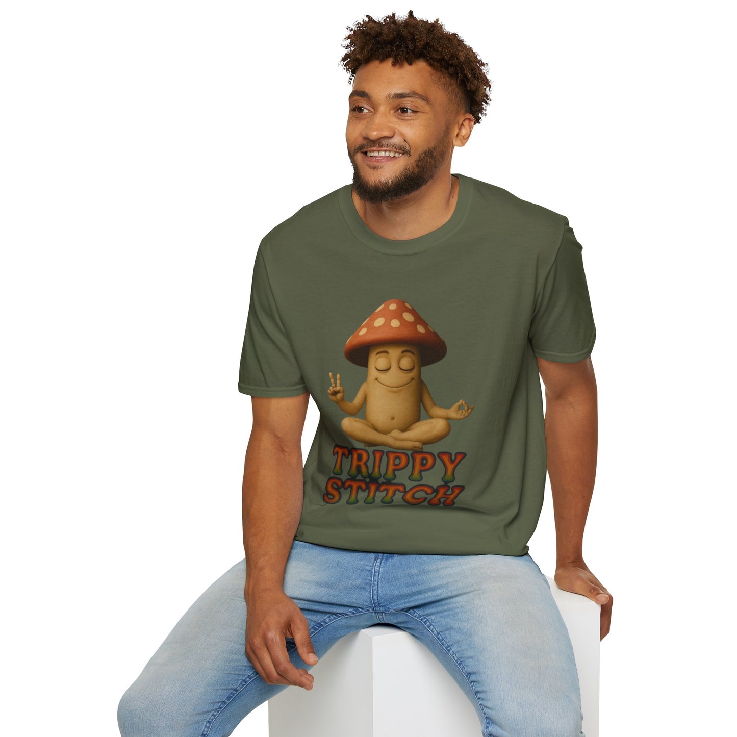 Mani the Mushroom T-Shirt - Unisex Softstyle Tee, Casual Humor Gift, Mindfulness Apparel, Trendy Streetwear, Unique Relaxed Wear