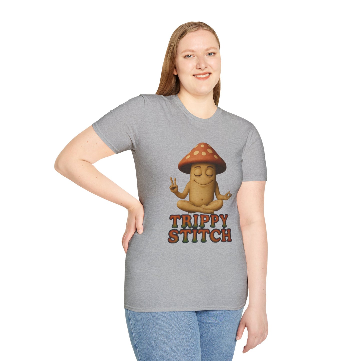 Mani the Mushroom T-Shirt - Unisex Softstyle Tee, Casual Humor Gift, Mindfulness Apparel, Trendy Streetwear, Unique Relaxed Wear