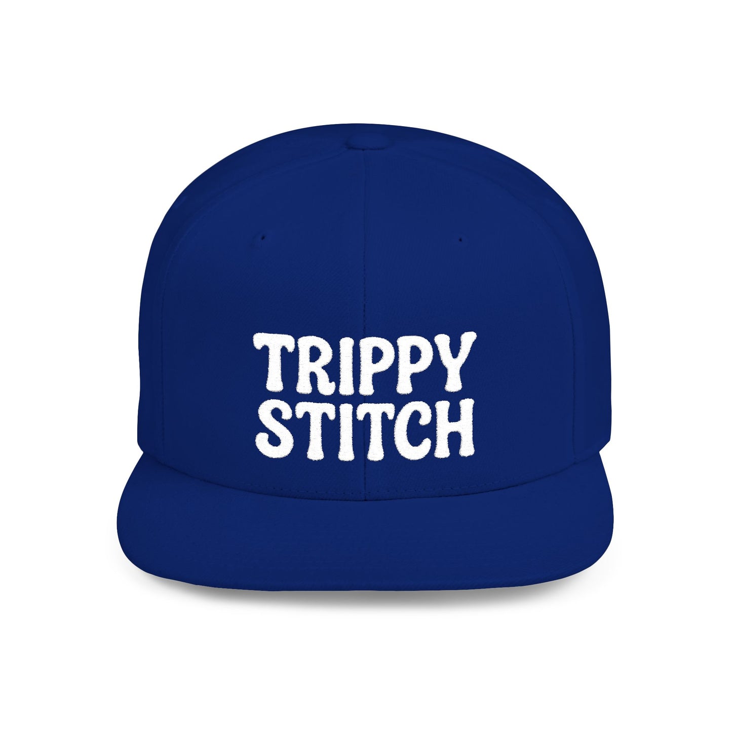 Trippy Stitch ALL WHITE FONT Flat Bill Snapback