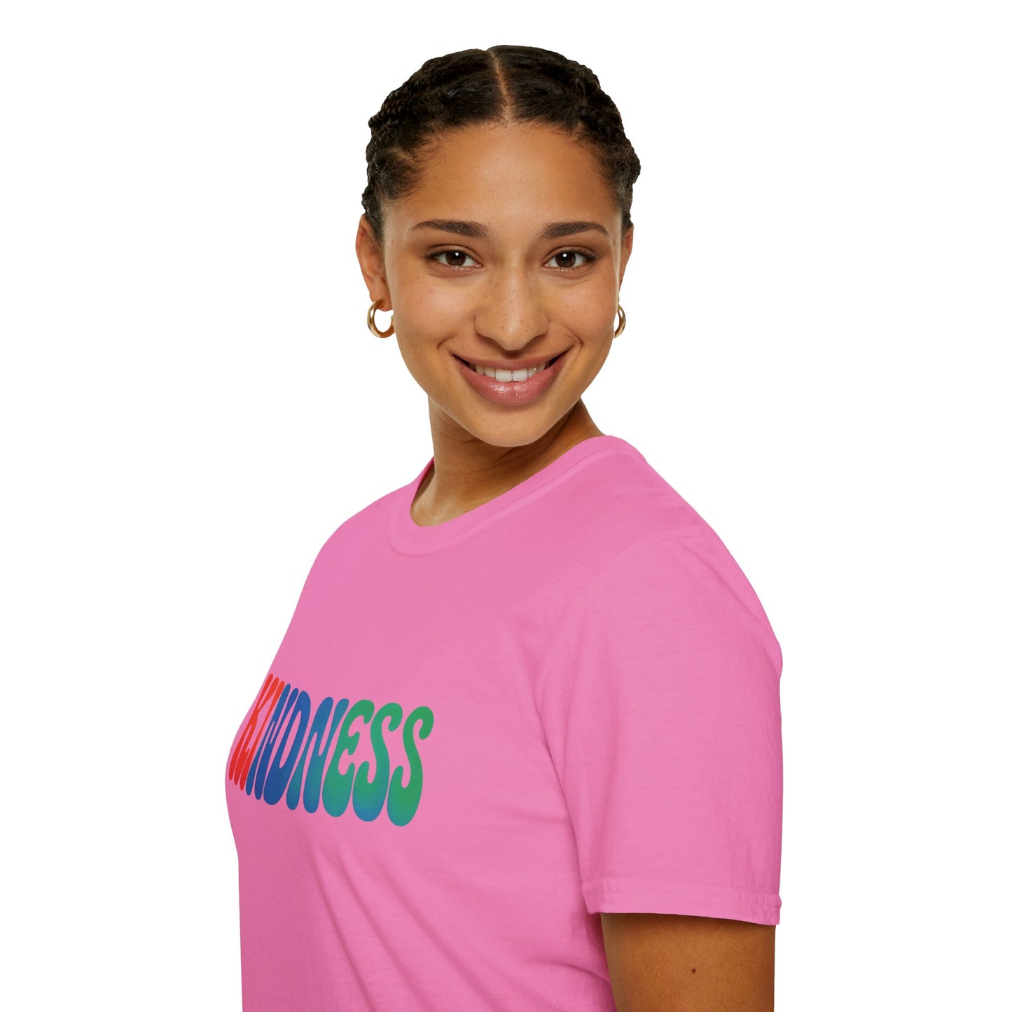 Kindness 💚❤️💙Softstyle T-Shirt, Colorful Graphic Tee, Positive Vibes Shirt, Cute Gift for Friends, Uplifting Fashion Statement