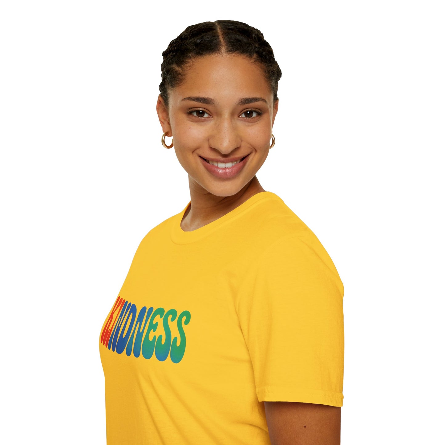 Kindness 💚❤️💙Softstyle T-Shirt, Colorful Graphic Tee, Positive Vibes Shirt, Cute Gift for Friends, Uplifting Fashion Statement