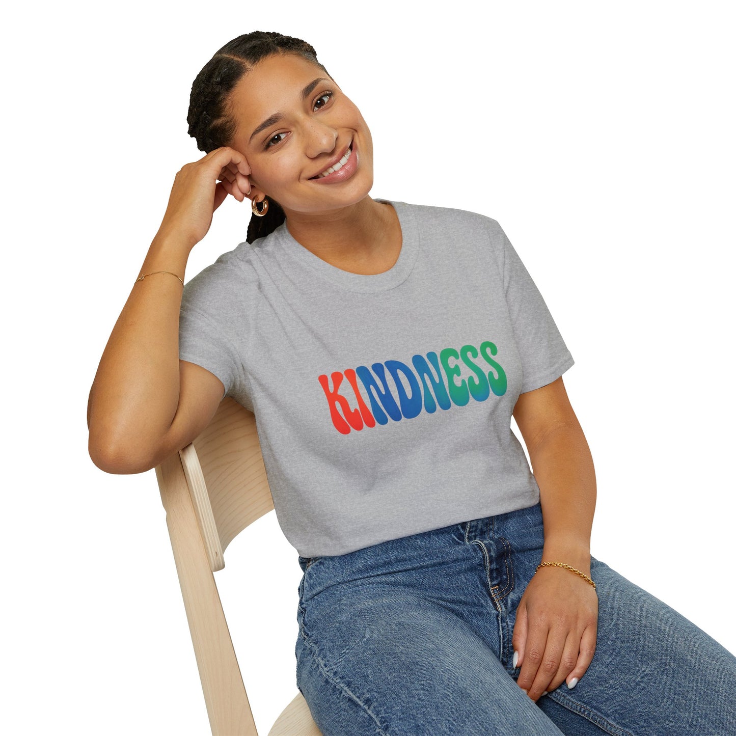 Kindness 💚❤️💙Softstyle T-Shirt, Colorful Graphic Tee, Positive Vibes Shirt, Cute Gift for Friends, Uplifting Fashion Statement