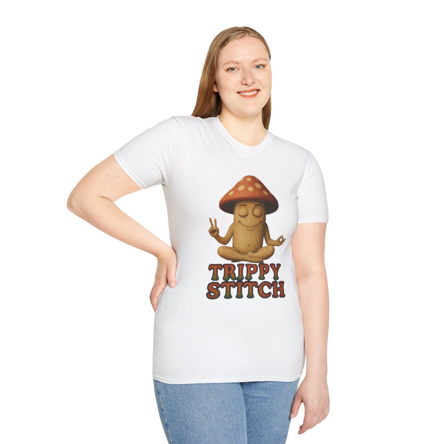 Mani the Mushroom T-Shirt - Unisex Softstyle Tee, Casual Humor Gift, Mindfulness Apparel, Trendy Streetwear, Unique Relaxed Wear