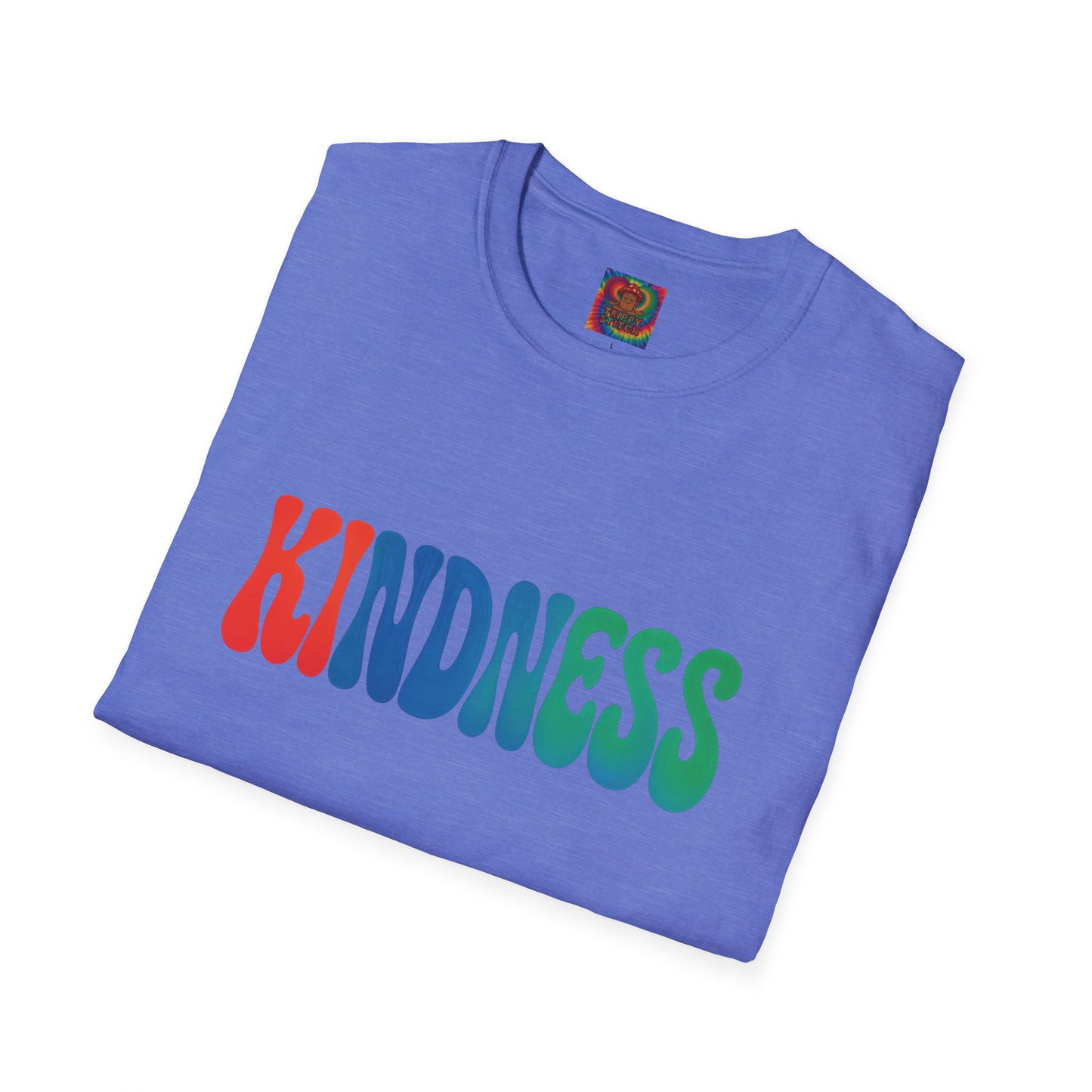 Kindness 💚❤️💙Softstyle T-Shirt, Colorful Graphic Tee, Positive Vibes Shirt, Cute Gift for Friends, Uplifting Fashion Statement