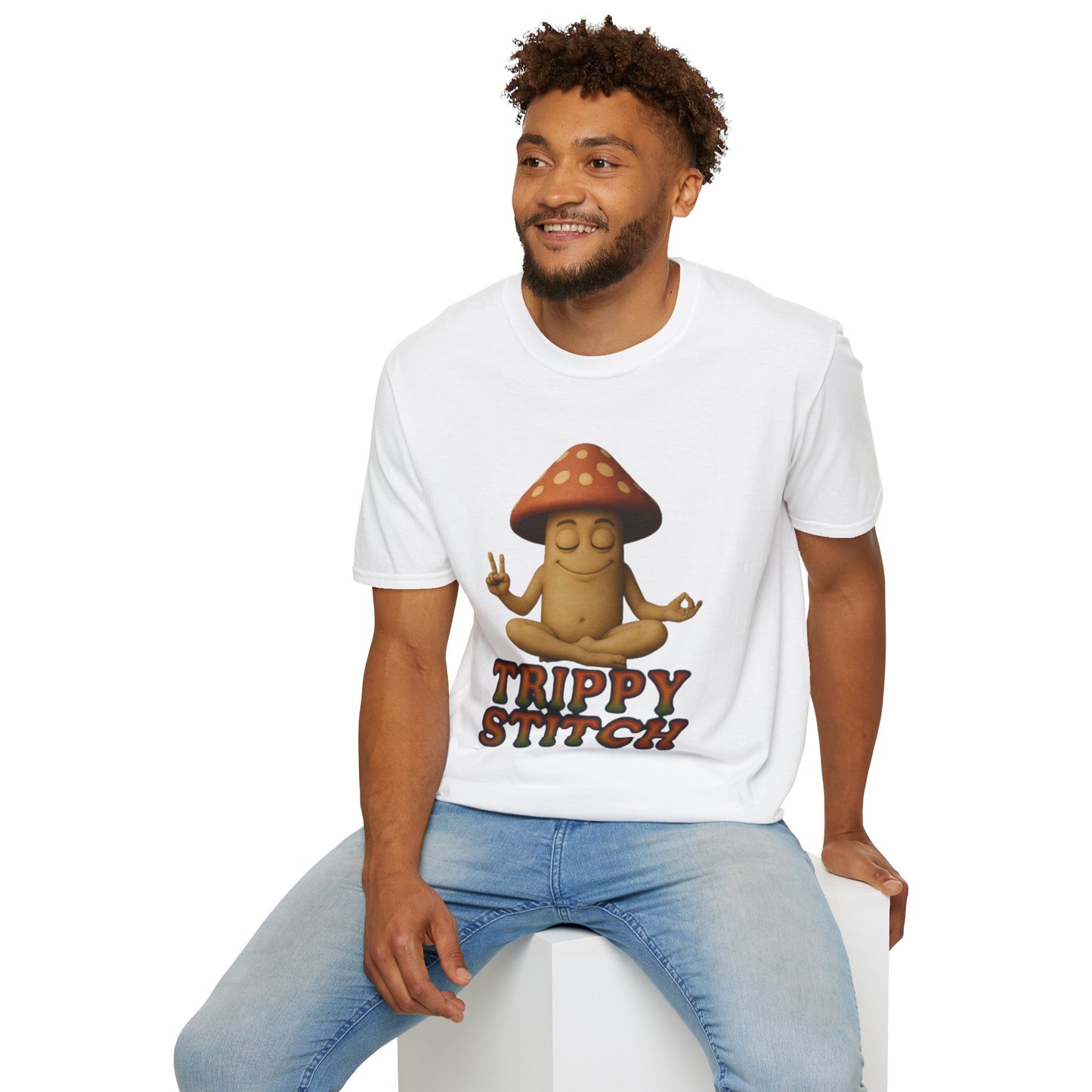 Mani the Mushroom T-Shirt - Unisex Softstyle Tee, Casual Humor Gift, Mindfulness Apparel, Trendy Streetwear, Unique Relaxed Wear