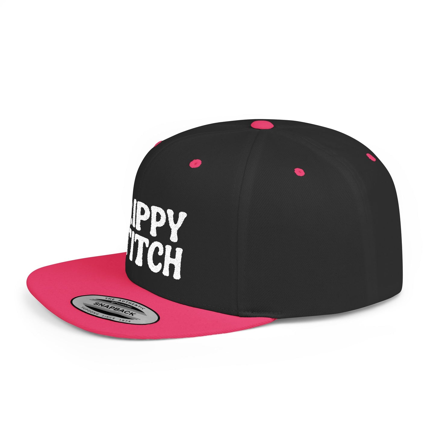 Trippy Stitch ALL WHITE FONT Flat Bill Snapback