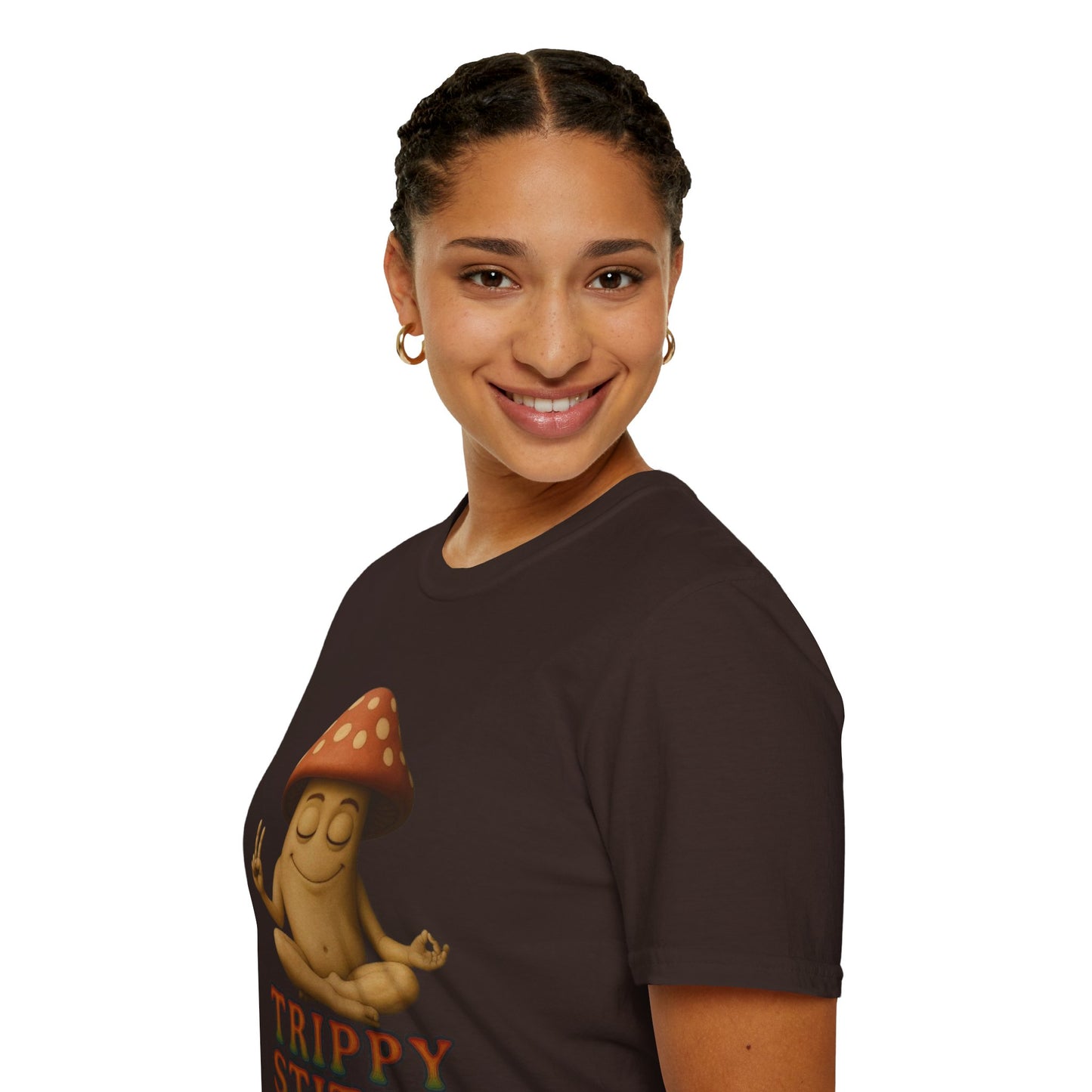 Mani the Mushroom T-Shirt - Unisex Softstyle Tee, Casual Humor Gift, Mindfulness Apparel, Trendy Streetwear, Unique Relaxed Wear