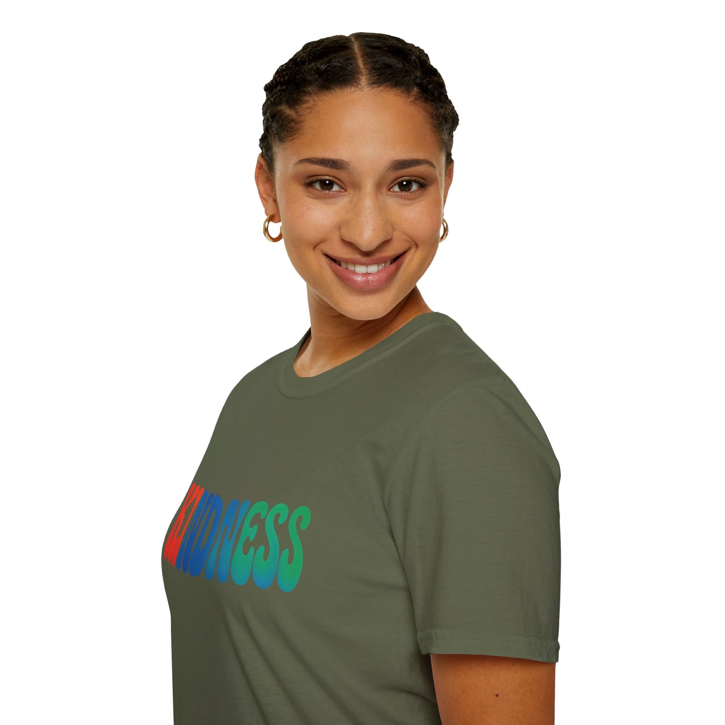 Kindness 💚❤️💙Softstyle T-Shirt, Colorful Graphic Tee, Positive Vibes Shirt, Cute Gift for Friends, Uplifting Fashion Statement