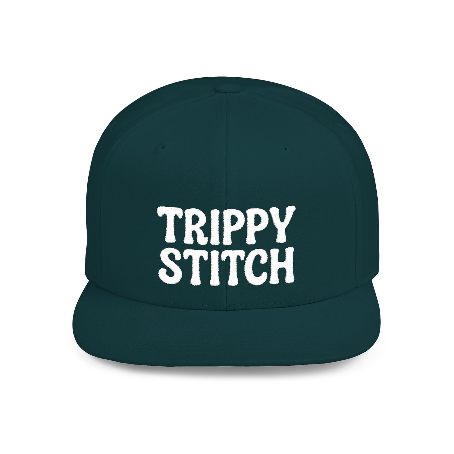 Trippy Stitch ALL WHITE FONT Flat Bill Snapback