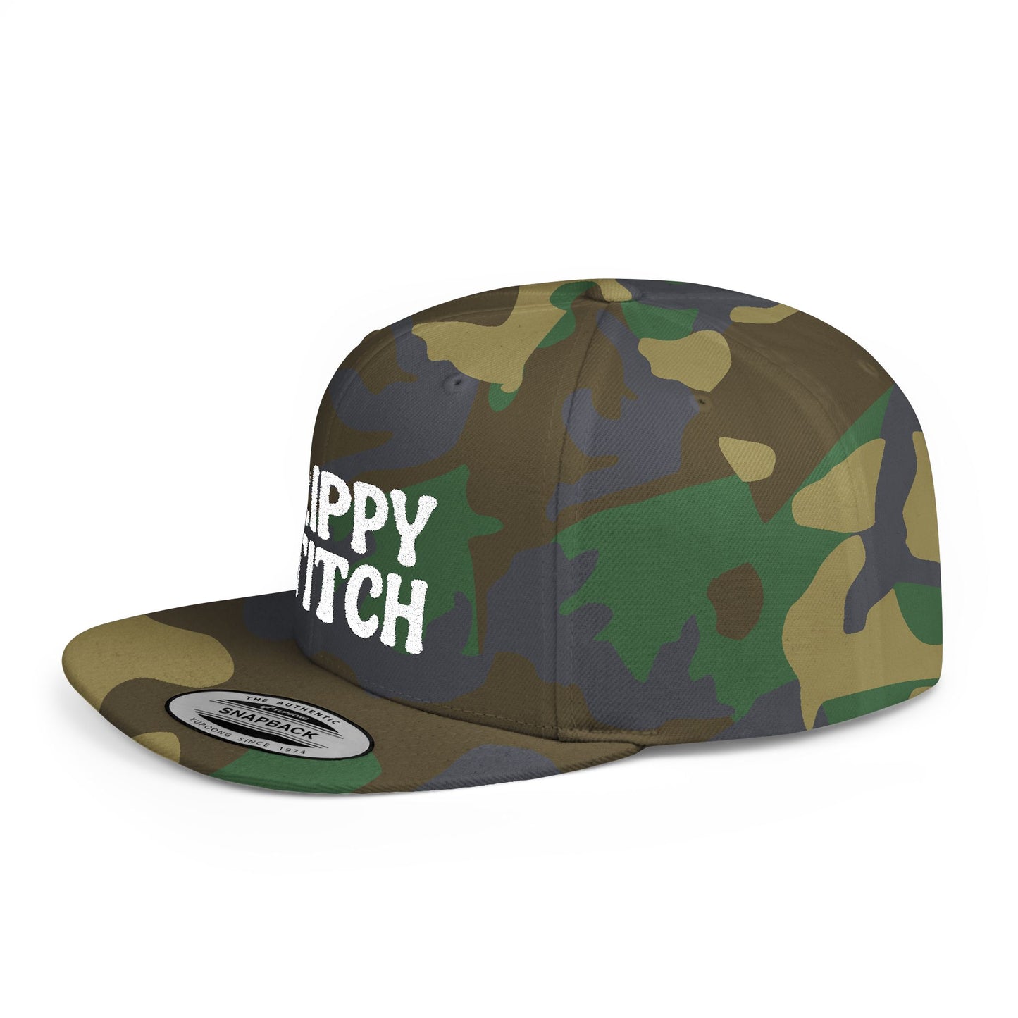 Trippy Stitch ALL WHITE FONT Flat Bill Snapback