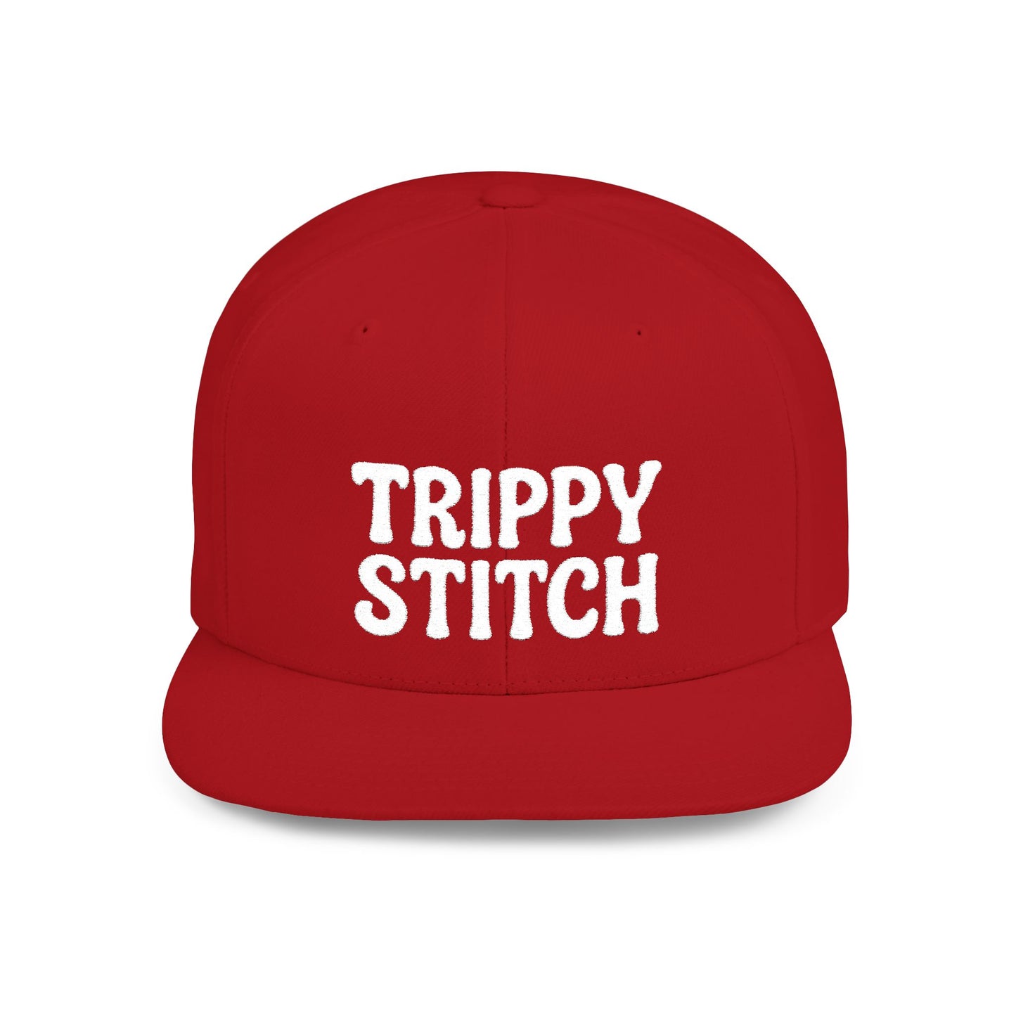 Trippy Stitch ALL WHITE FONT Flat Bill Snapback