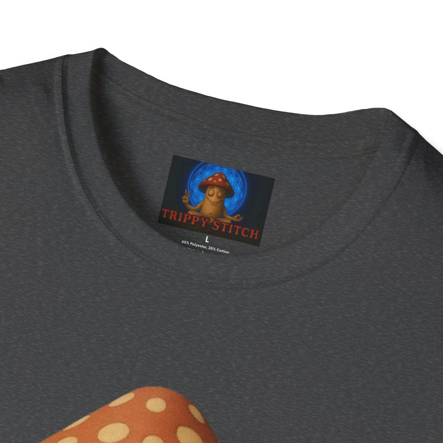 Mani the Mushroom T-Shirt - Unisex Softstyle Tee, Casual Humor Gift, Mindfulness Apparel, Trendy Streetwear, Unique Relaxed Wear