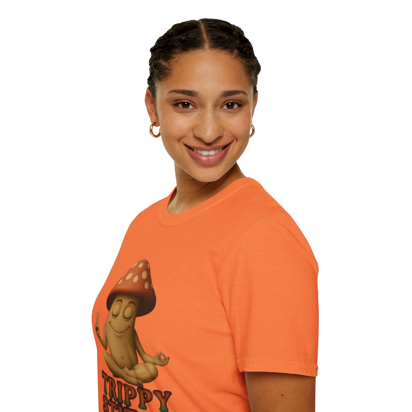 Mani the Mushroom T-Shirt - Unisex Softstyle Tee, Casual Humor Gift, Mindfulness Apparel, Trendy Streetwear, Unique Relaxed Wear