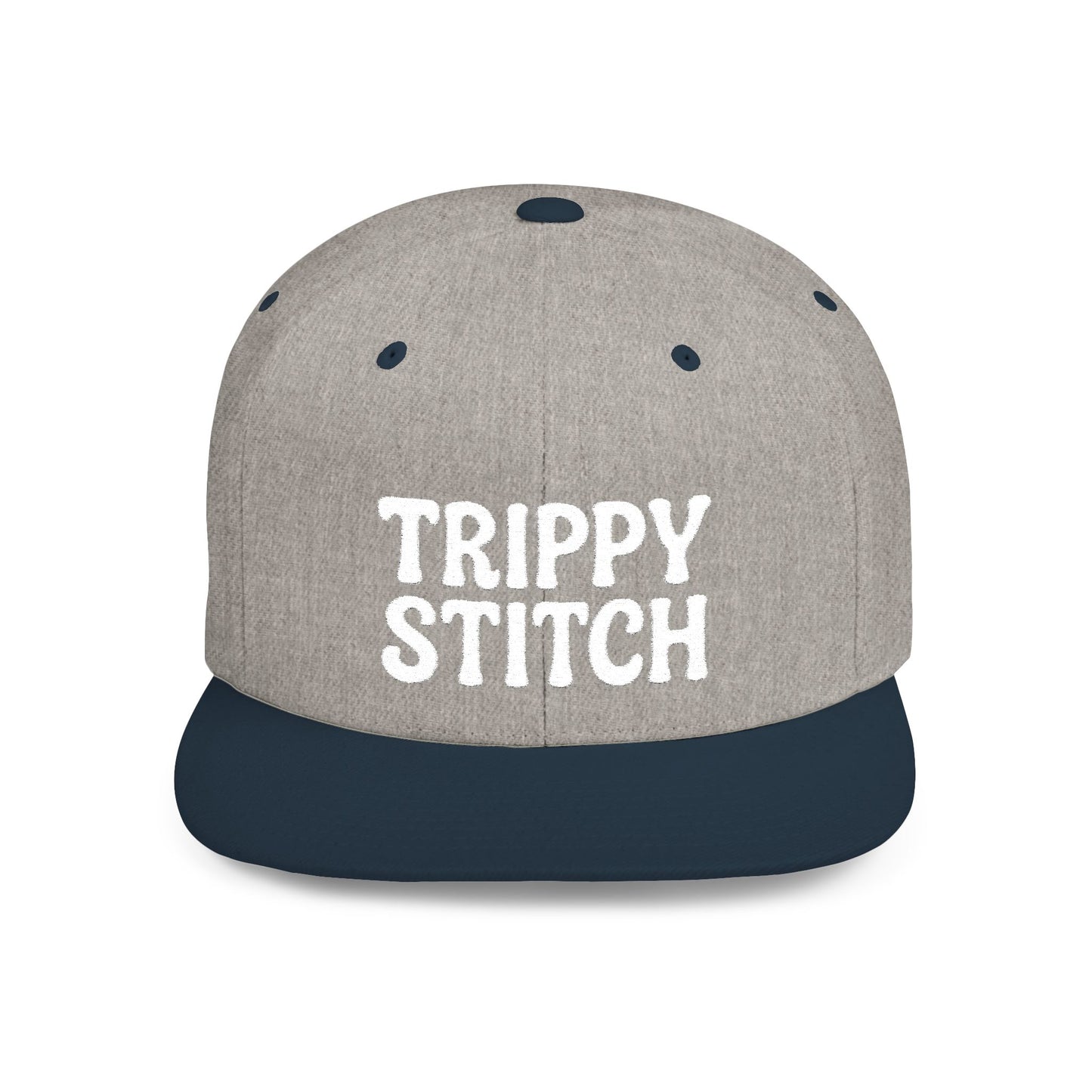 Trippy Stitch ALL WHITE FONT Flat Bill Snapback