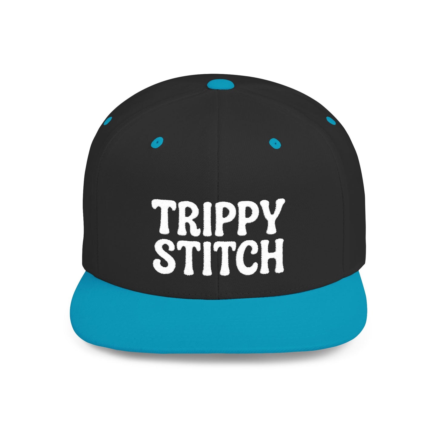 Trippy Stitch ALL WHITE FONT Flat Bill Snapback