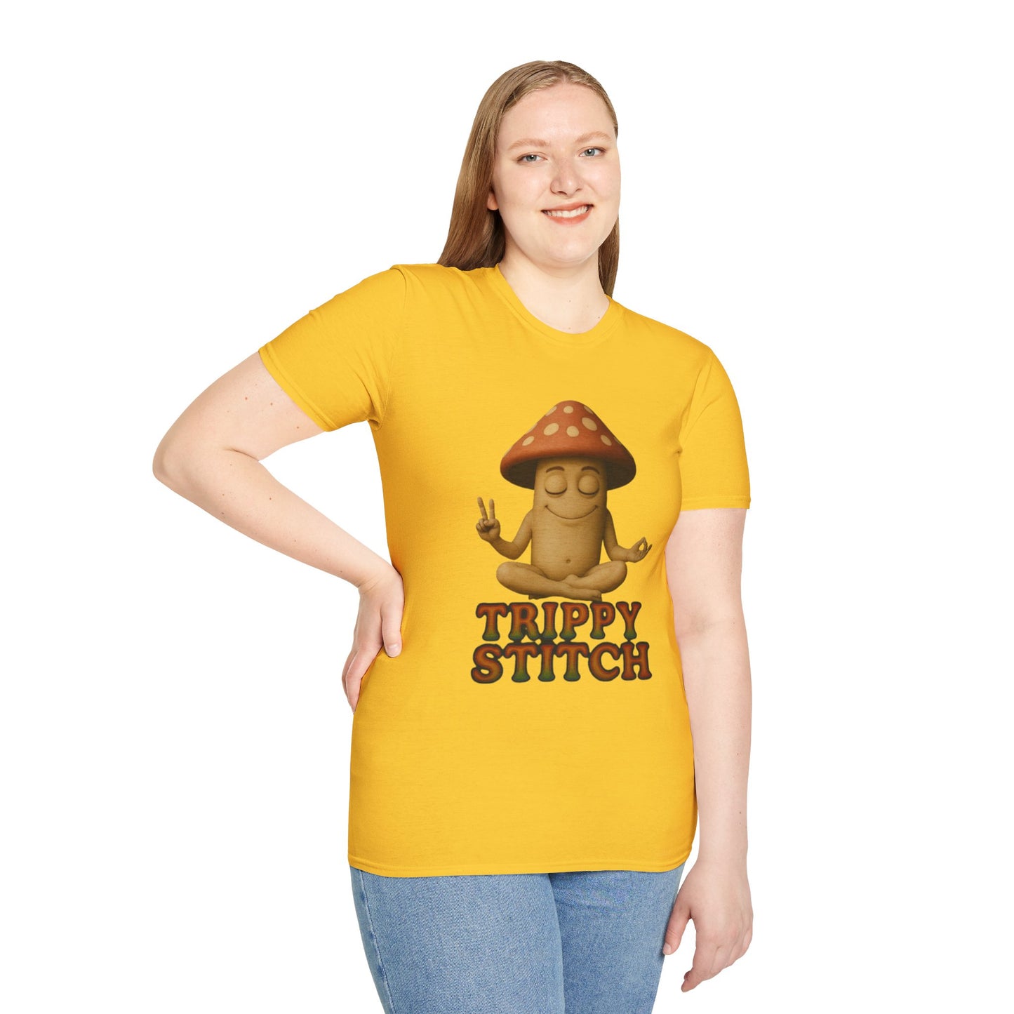 Mani the Mushroom T-Shirt - Unisex Softstyle Tee, Casual Humor Gift, Mindfulness Apparel, Trendy Streetwear, Unique Relaxed Wear