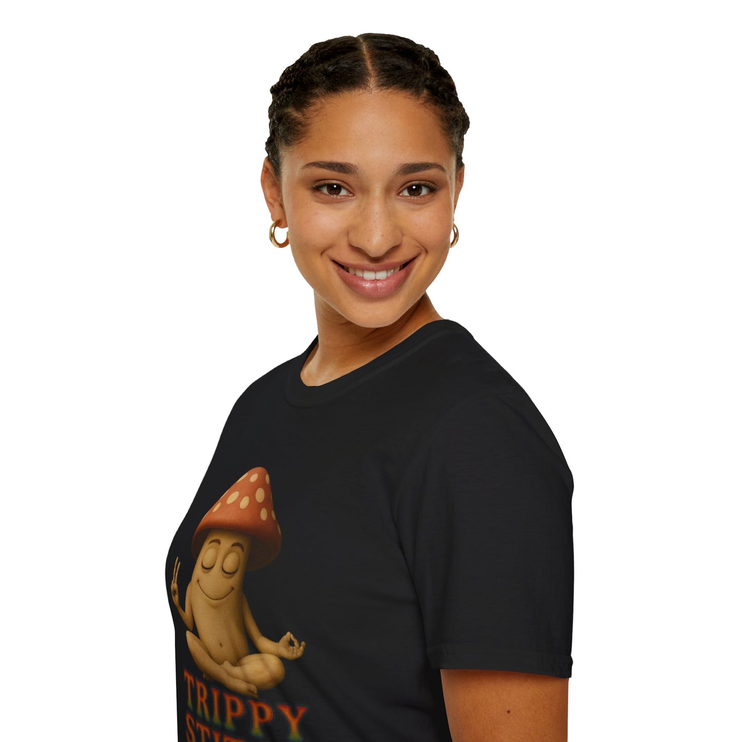 Mani the Mushroom T-Shirt - Unisex Softstyle Tee, Casual Humor Gift, Mindfulness Apparel, Trendy Streetwear, Unique Relaxed Wear